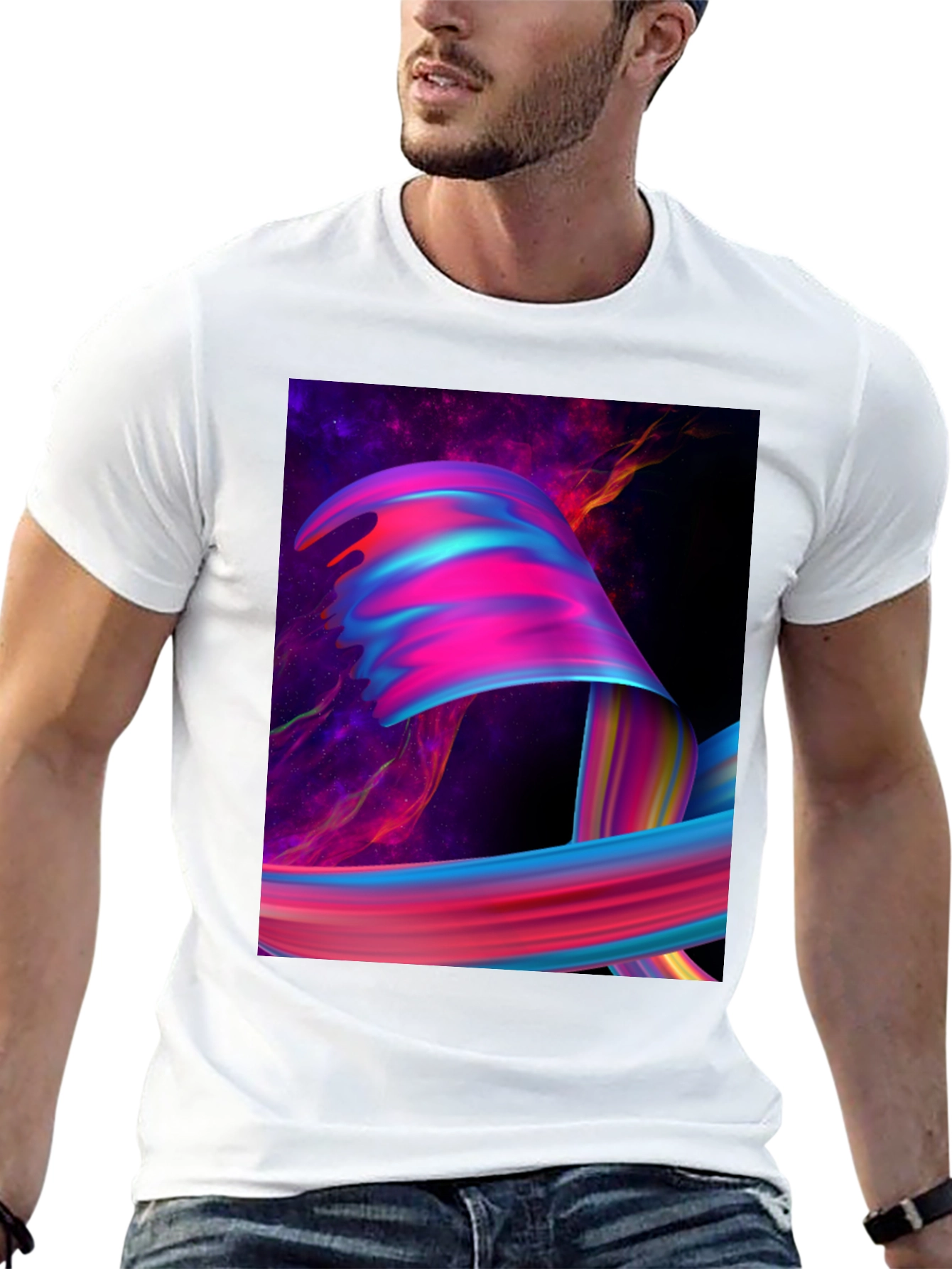 Abstract Galaxy Swirl Graphic Tee - Black