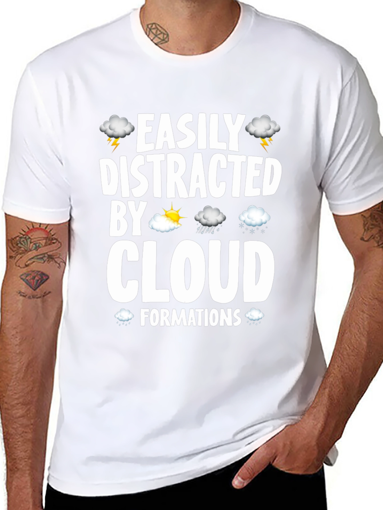 Easily Distracted By Clouds Black Graphic T-Shirt