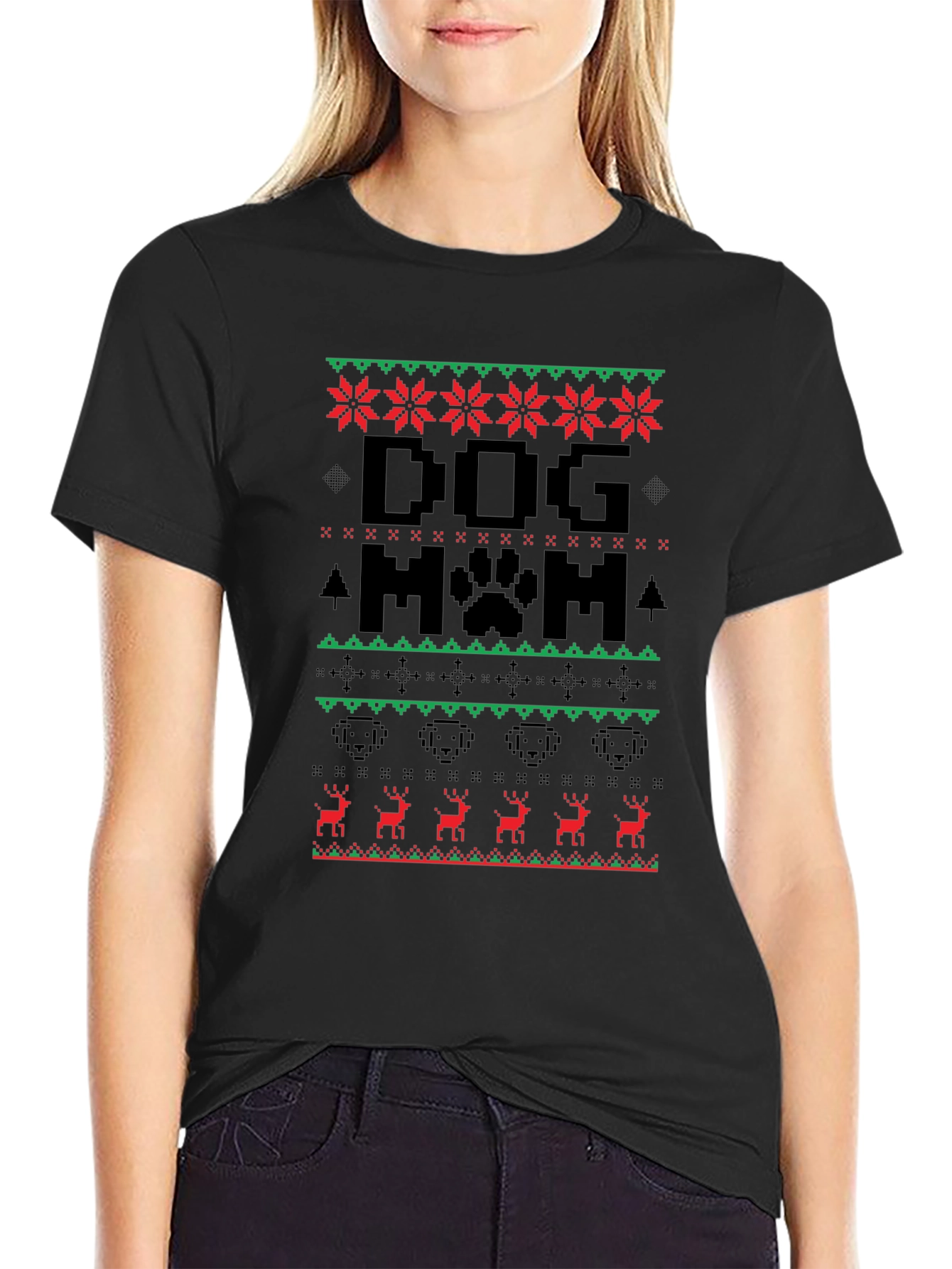 Dog Mom Ugly Christmas Sweater Style T-Shirt