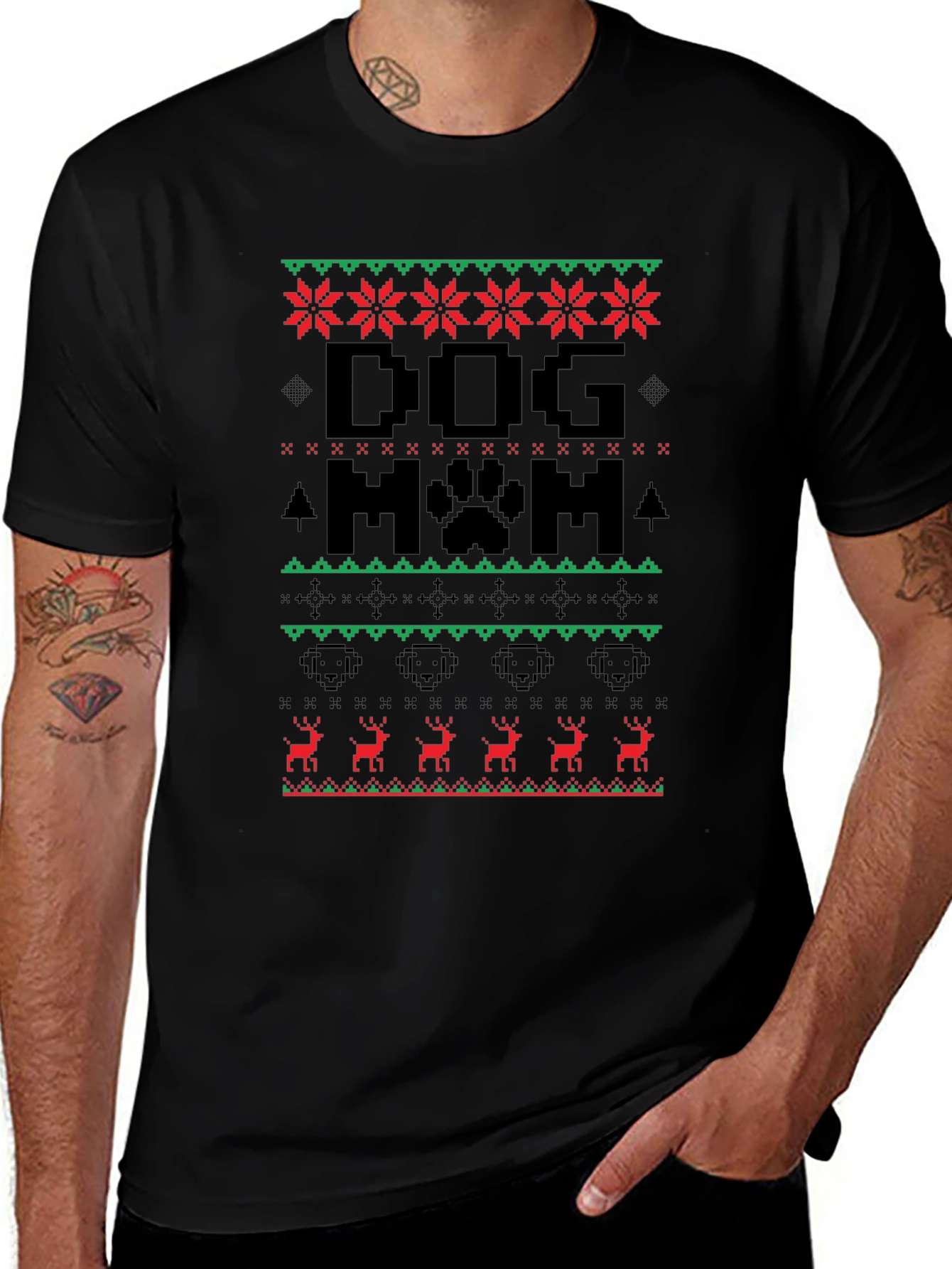 Dog Mom Ugly Christmas Sweater Style T-Shirt