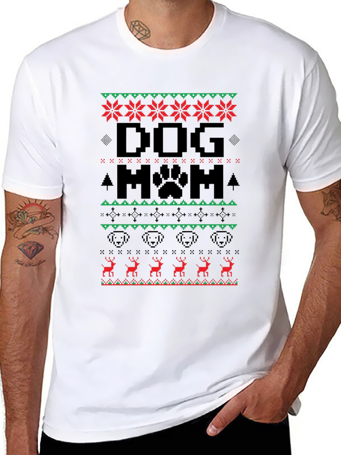 Dog Mom Ugly Christmas Sweater Style T-Shirt