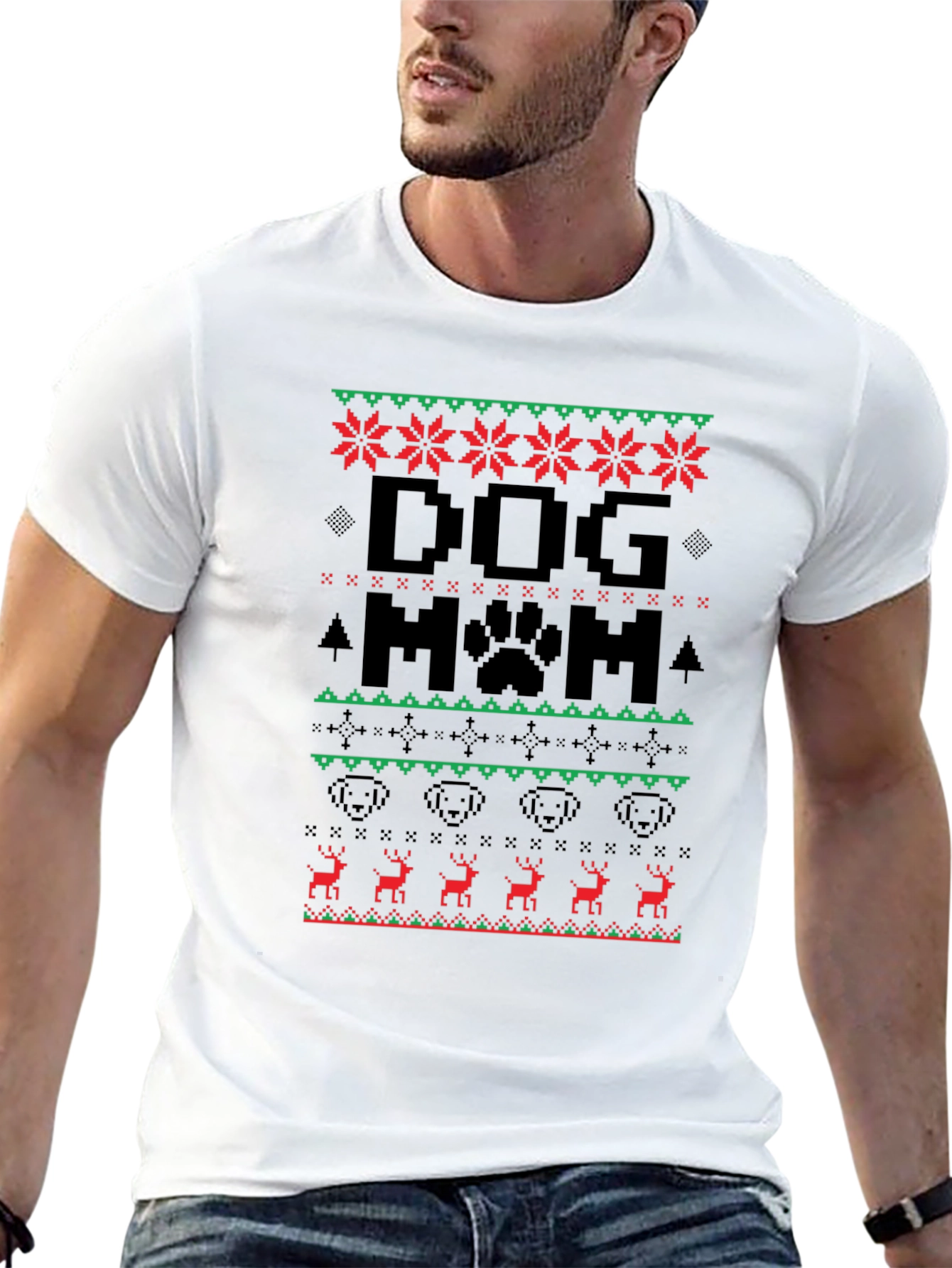 Dog Mom Ugly Christmas Sweater Style T-Shirt