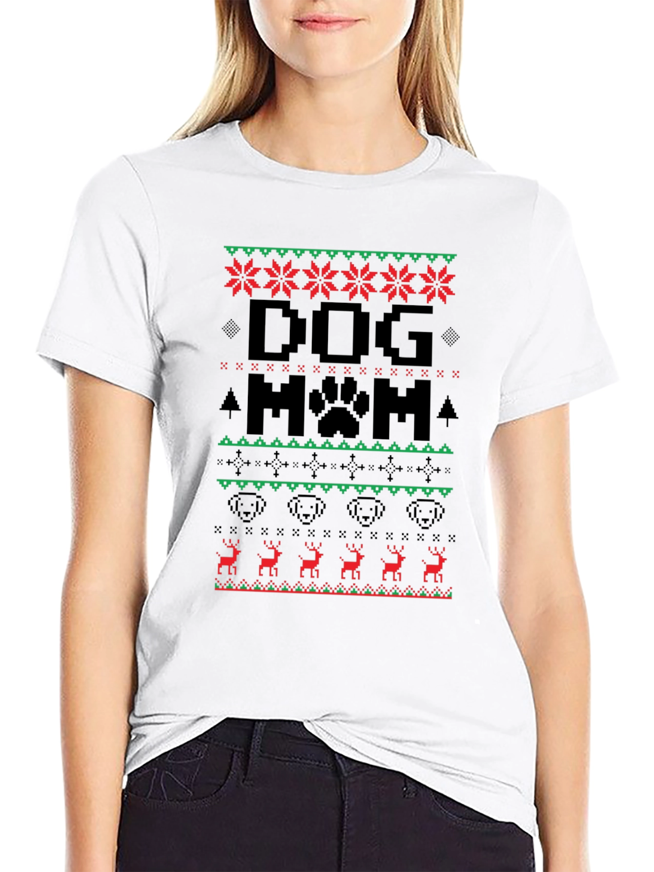 Dog Mom Ugly Christmas Sweater Style T-Shirt