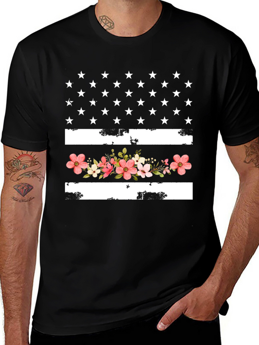 Floral American Flag Graphic T-Shirt