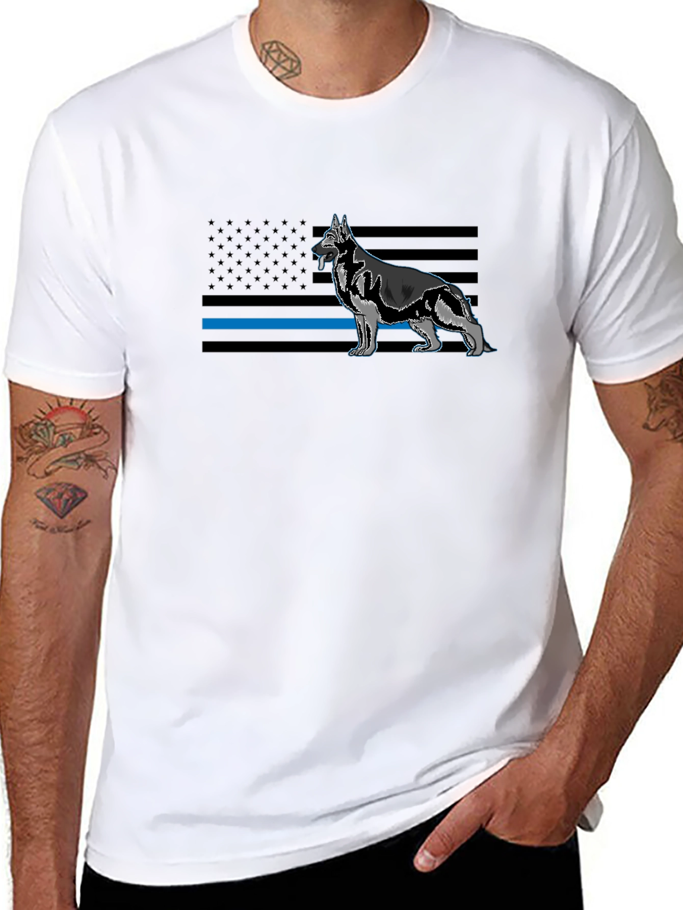 German Shepherd Blue Line Flag Graphic T-Shirt