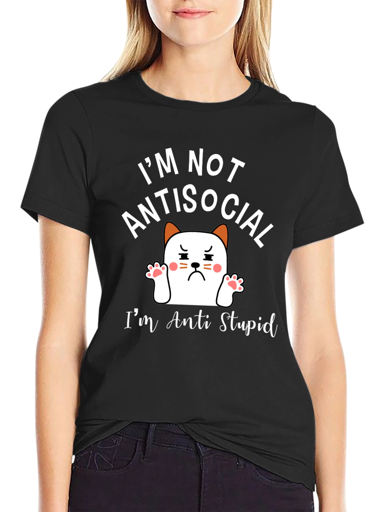 Anti Stupid T-Shirt - Funny Cat Graphic Tee