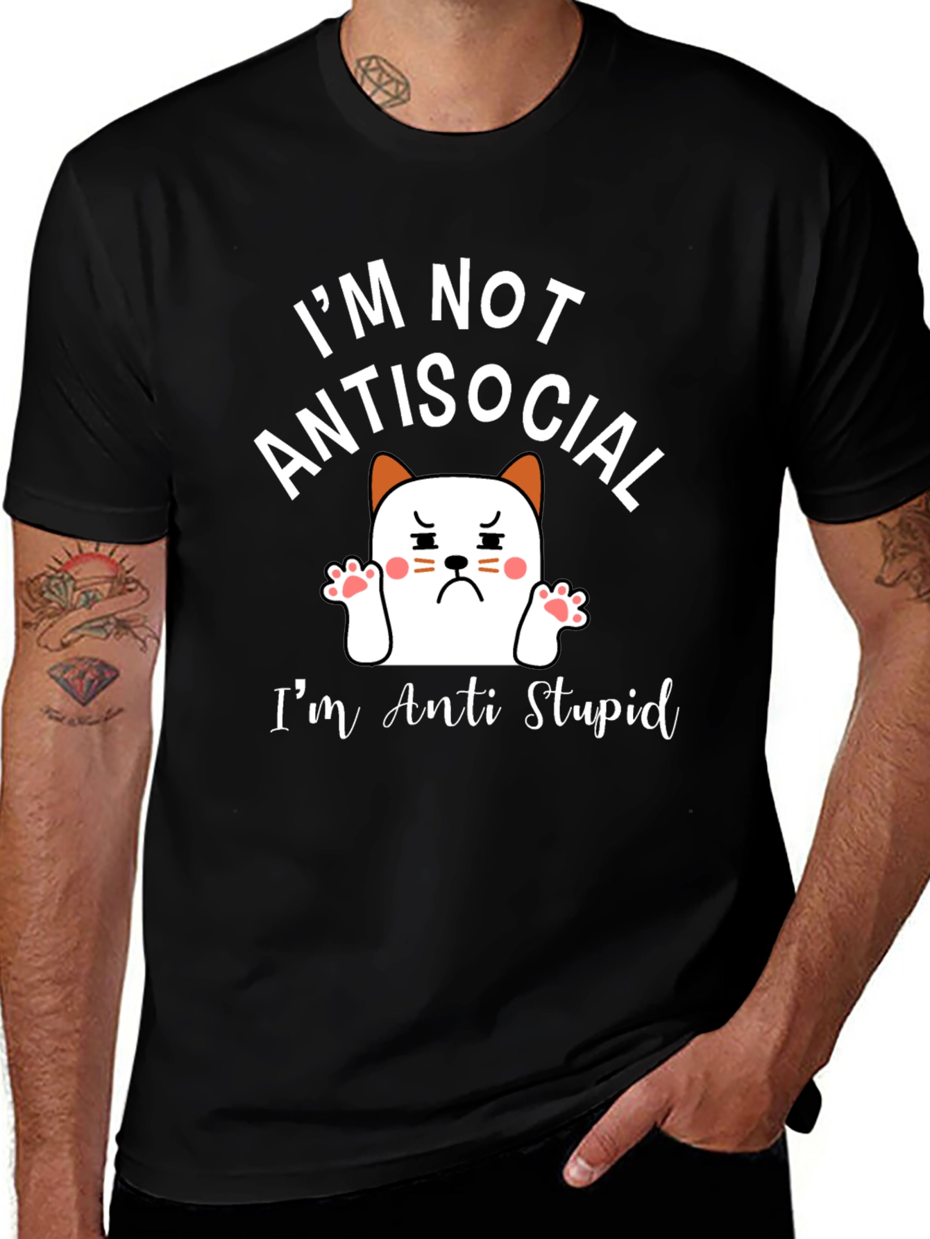 Anti Stupid T-Shirt - Funny Cat Graphic Tee