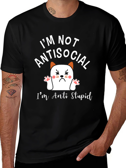 Anti Stupid T-Shirt - Funny Cat Graphic Tee