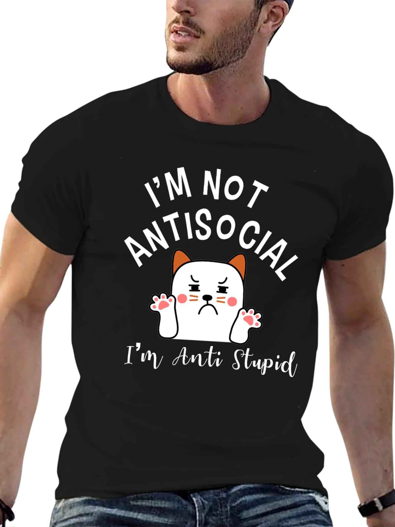 Anti Stupid T-Shirt - Funny Cat Graphic Tee