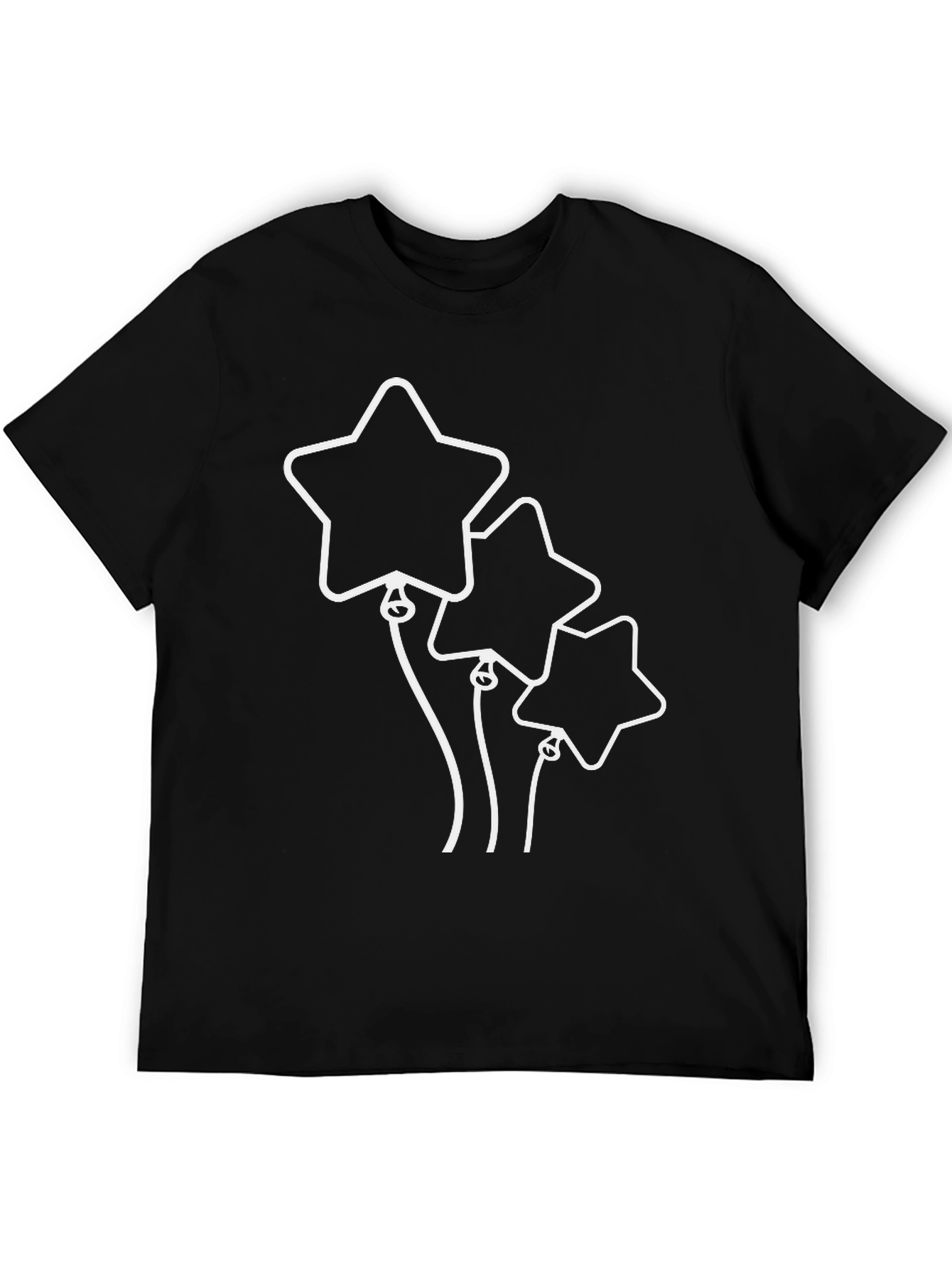 Star Balloons Graphic Tee - Black Cotton Shirt