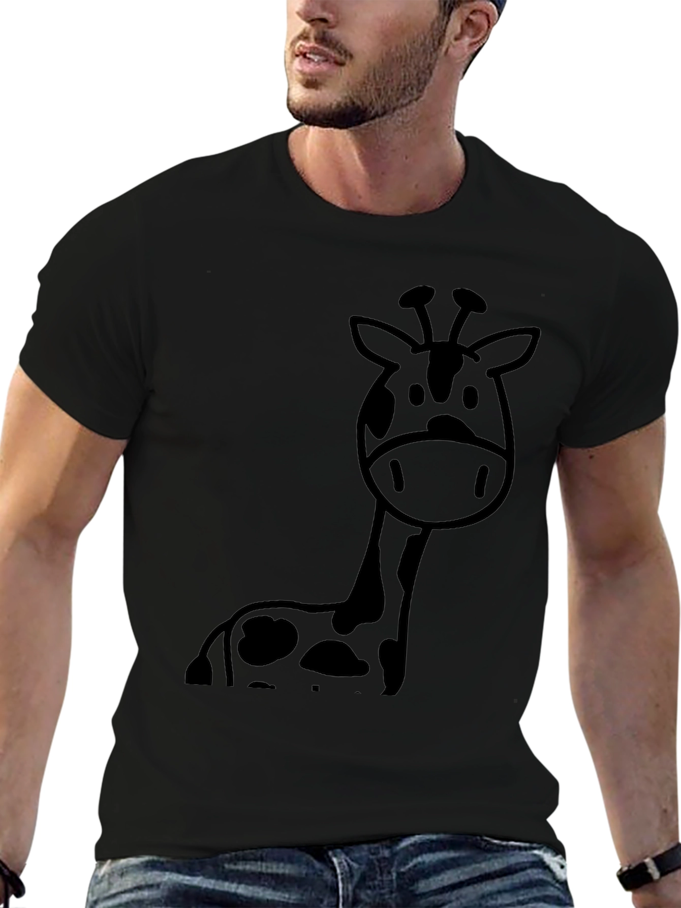 Giraffe Graphic Tee - Casual Black T-Shirt
