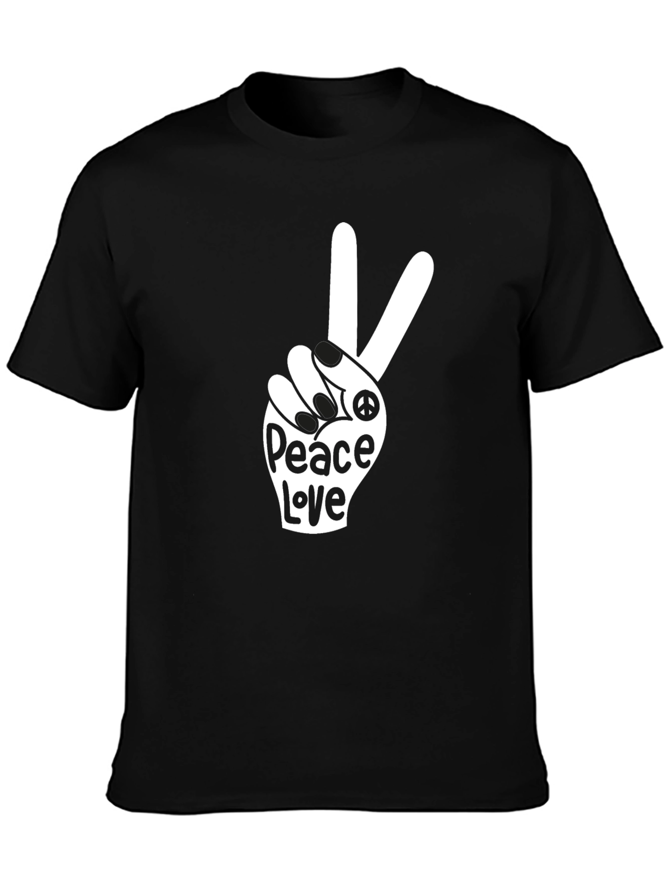 Peace Love T-Shirt - Black Crew Neck Tee