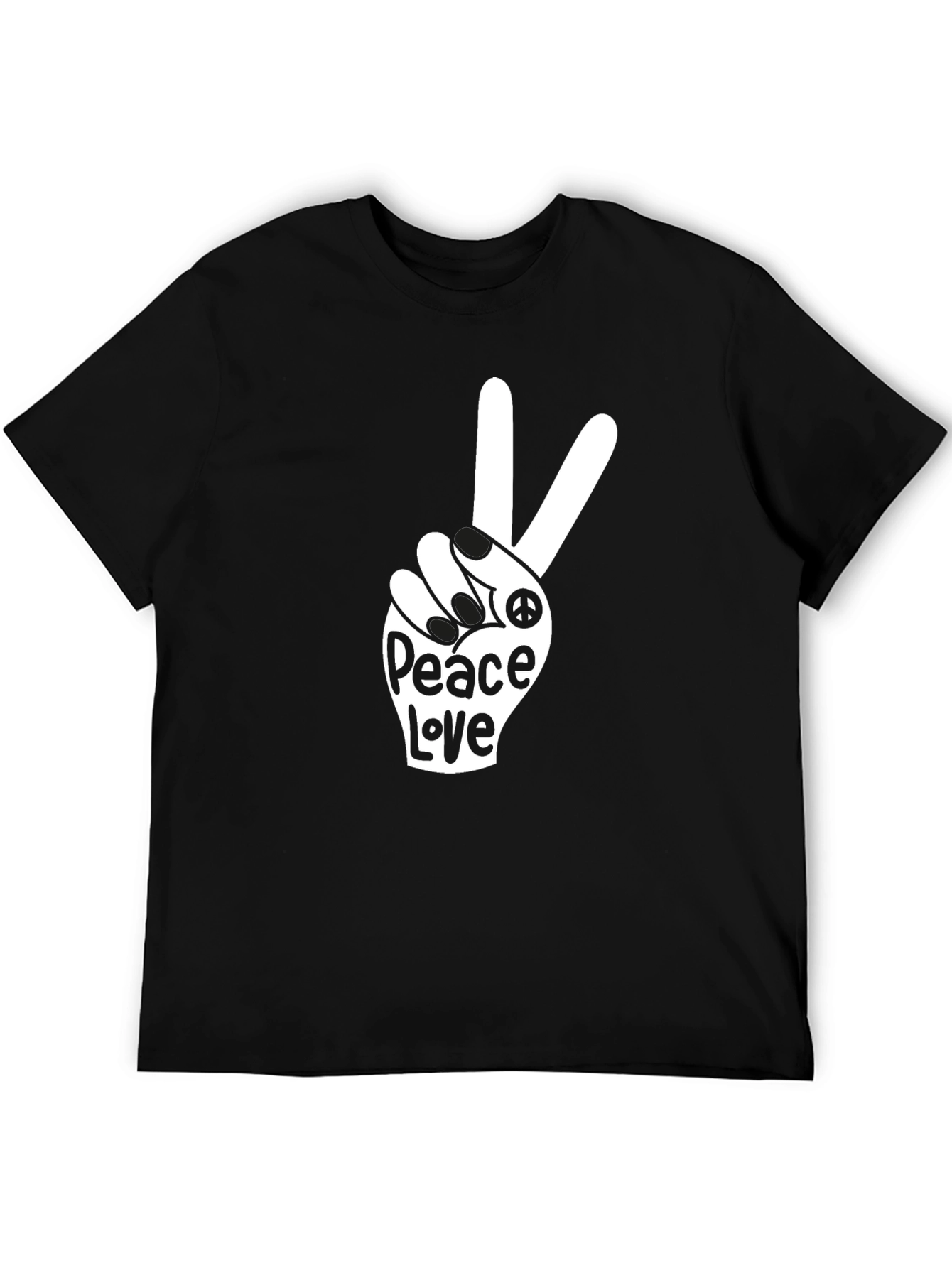 Peace Love T-Shirt - Black Crew Neck Tee