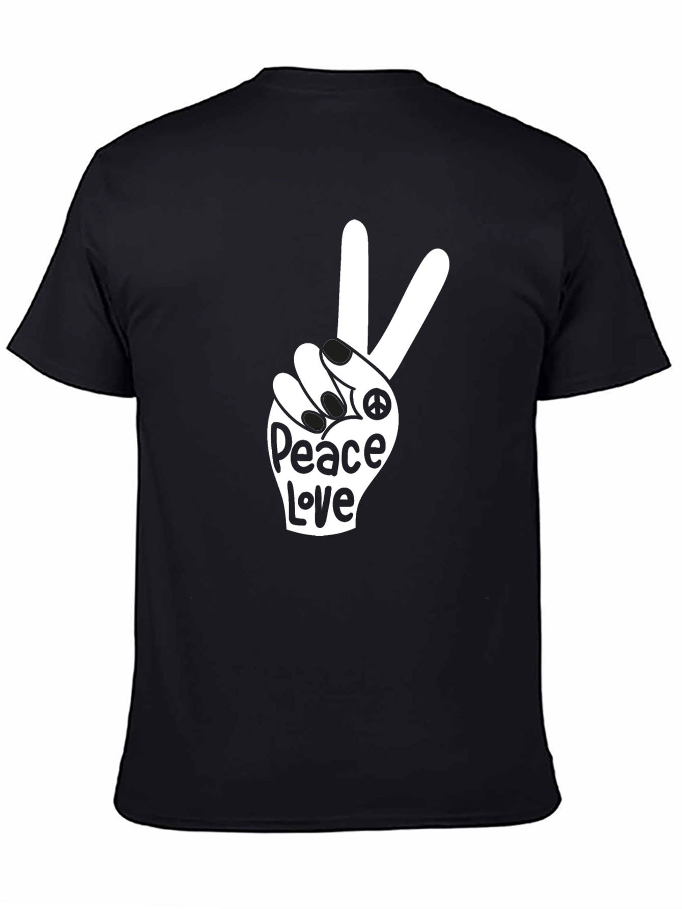 Peace Love T-Shirt - Black Crew Neck Tee