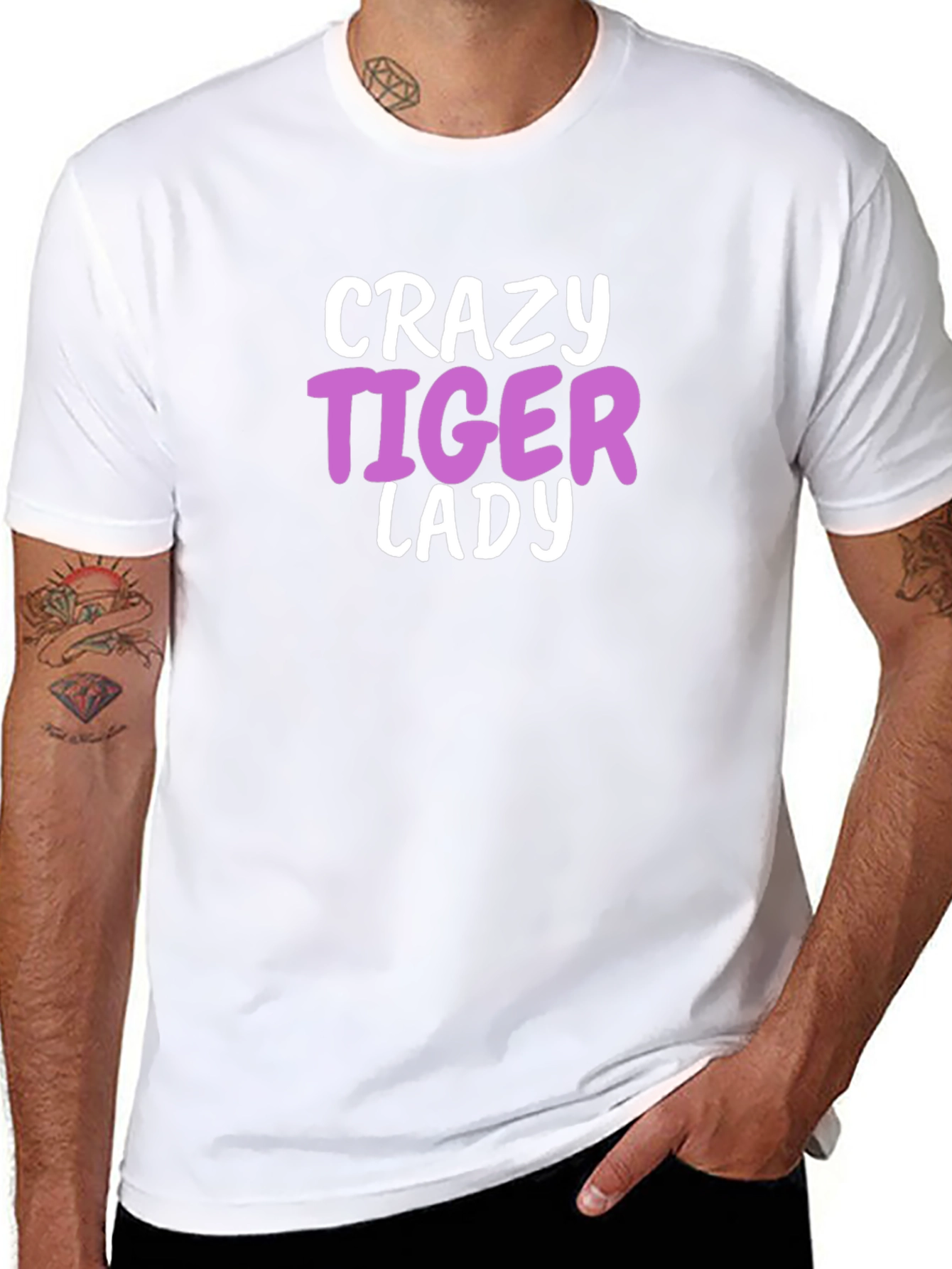 Crazy Tiger Lady Graphic Tee - Black Cotton Blend