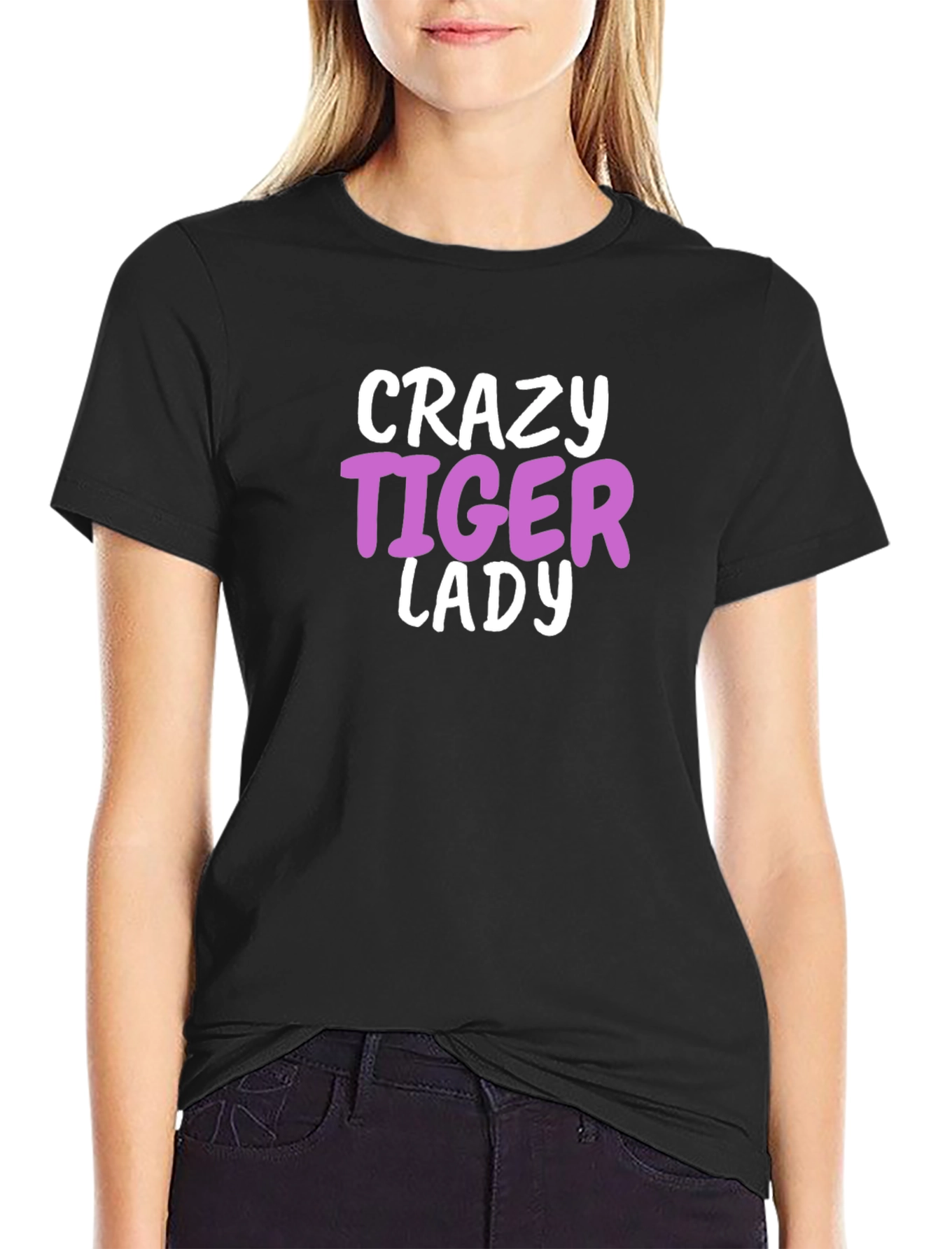 Crazy Tiger Lady Graphic Tee - Black Cotton Blend