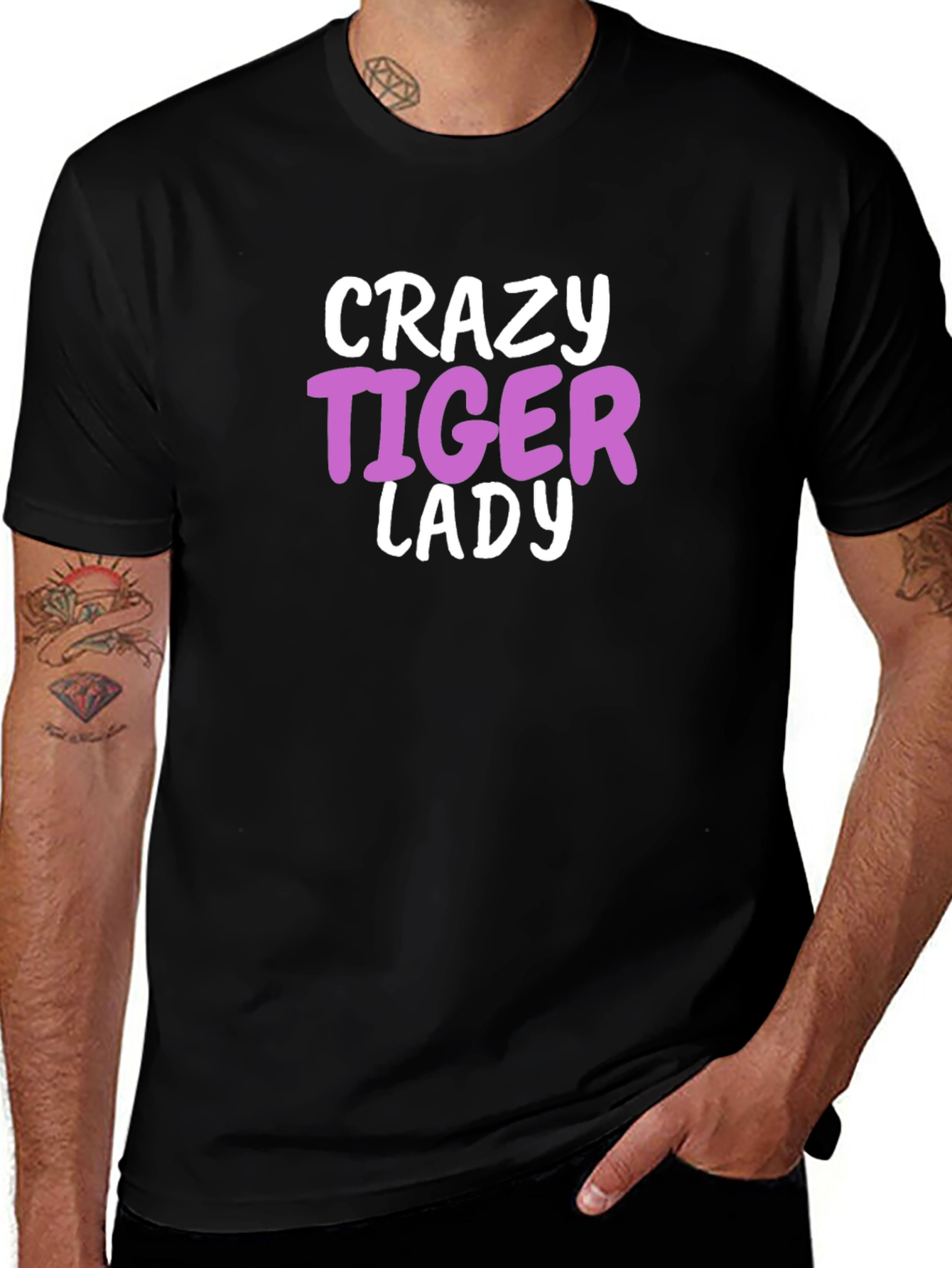 Crazy Tiger Lady Graphic Tee - Black Cotton Blend