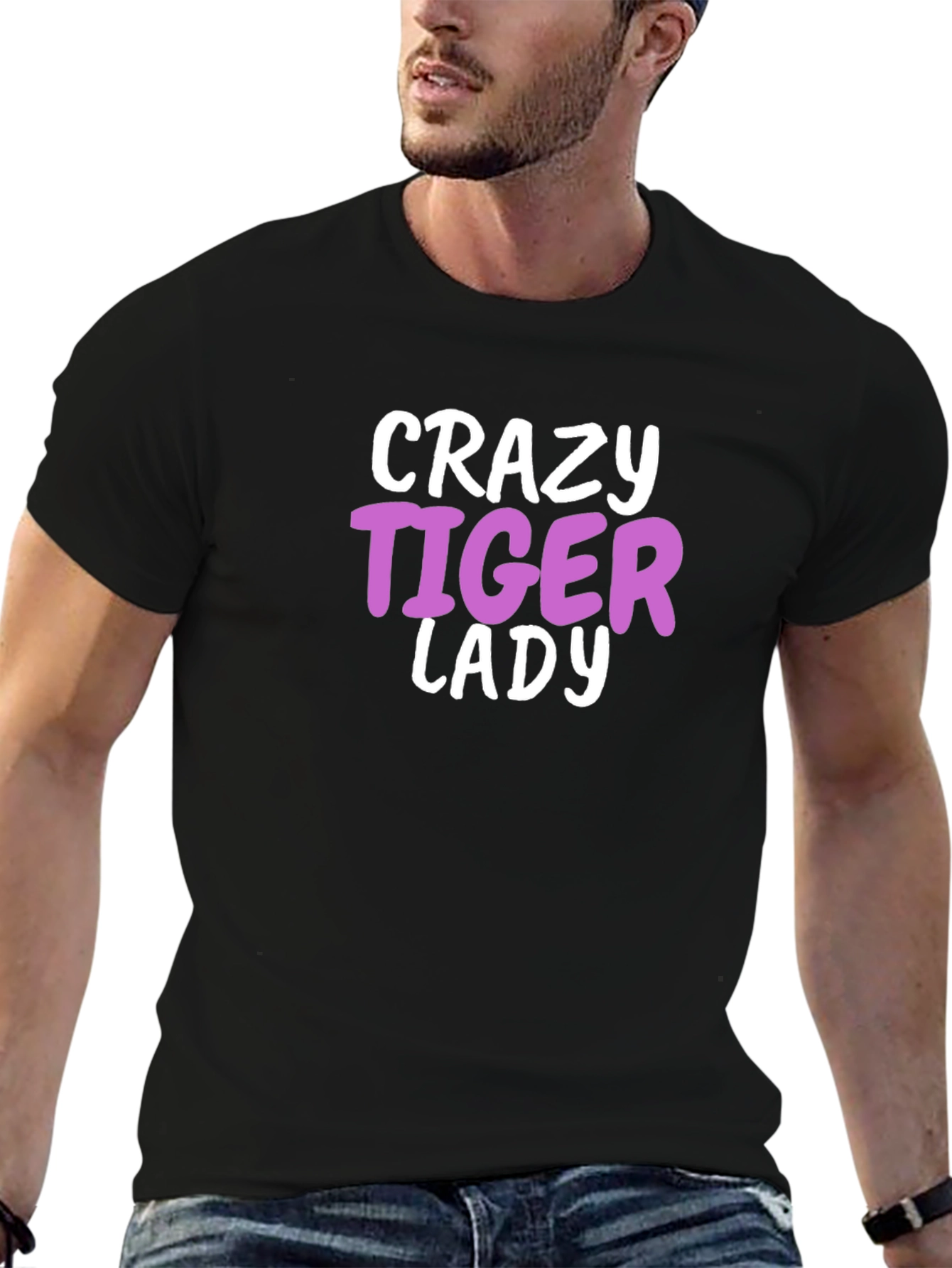 Crazy Tiger Lady Graphic Tee - Black Cotton Blend