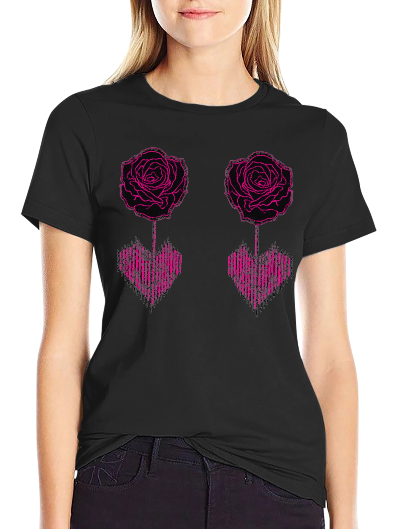 Rose Heart Graphic Tee - Black