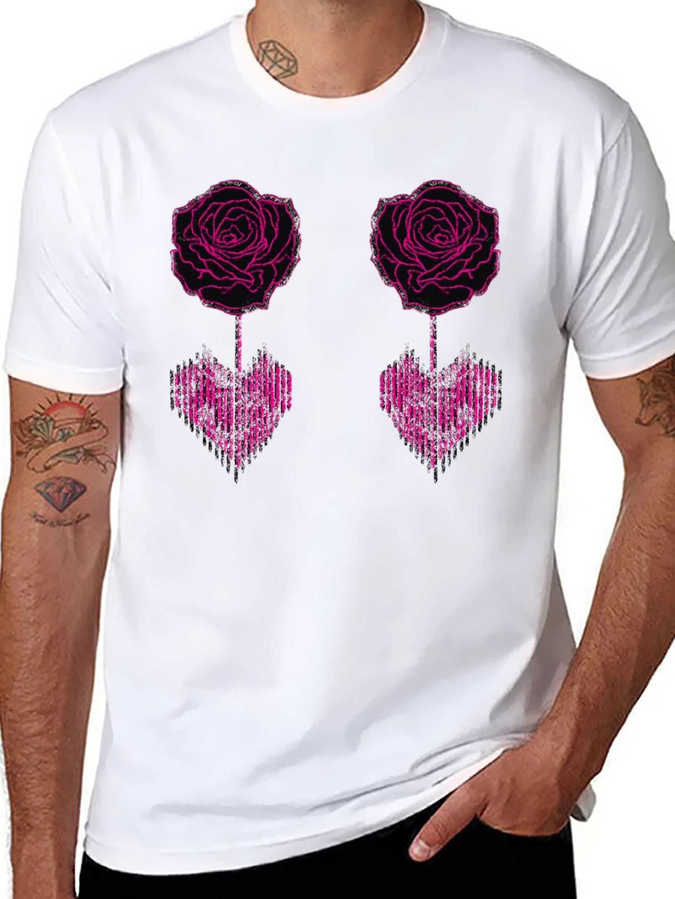 Rose Heart Graphic Tee - Black