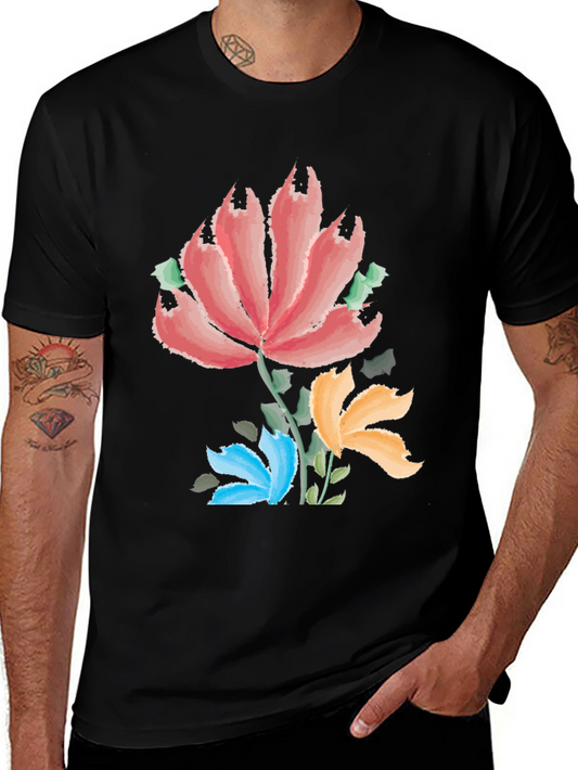 Floral Watercolor Graphic Tee - Mens Black T-Shirt