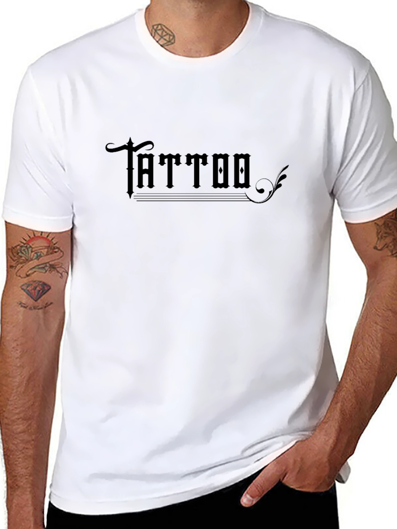 Black Tattoo Print Crew Neck T-Shirt