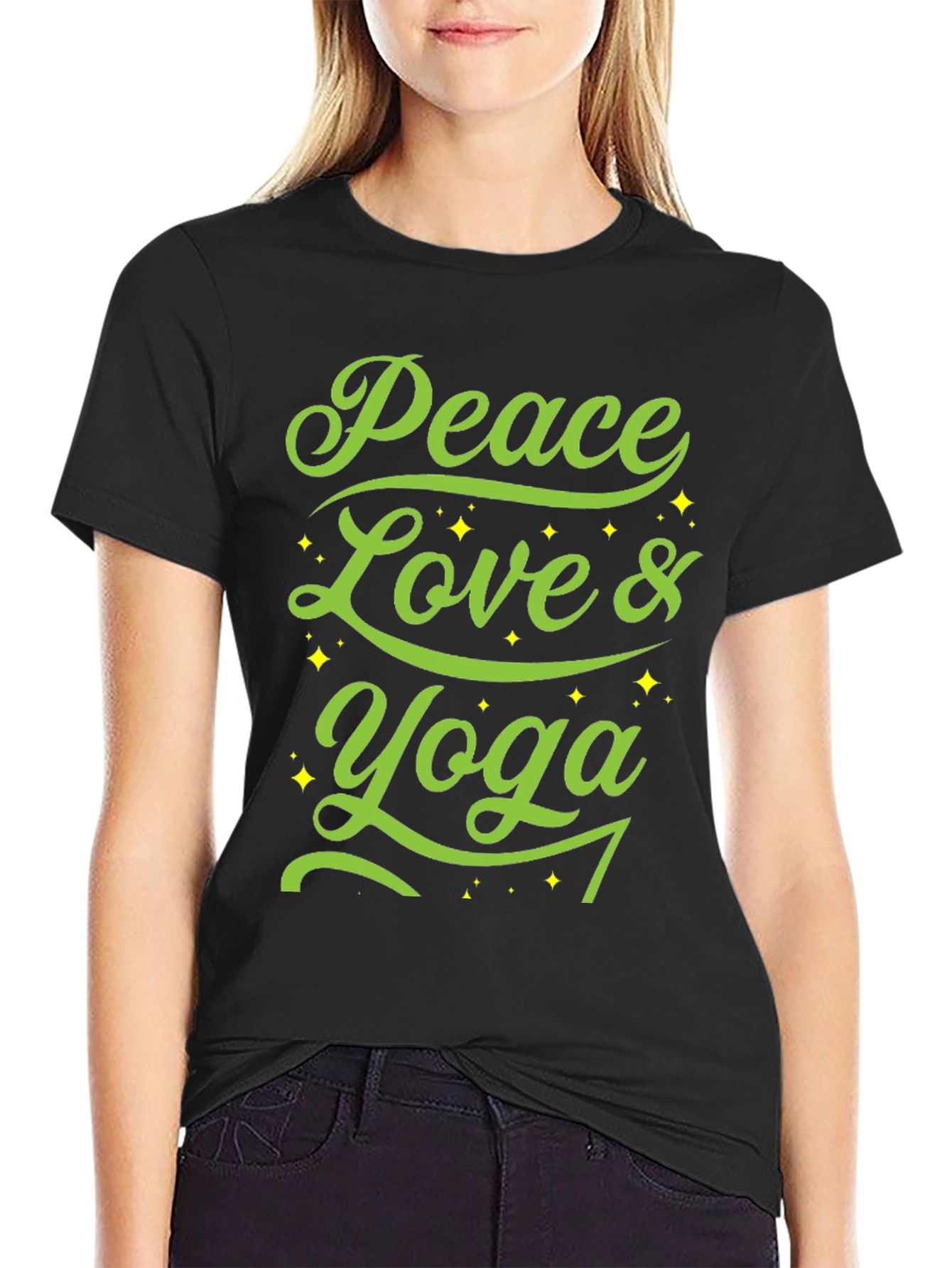 Peace Love Yoga Graphic T-Shirt - Black