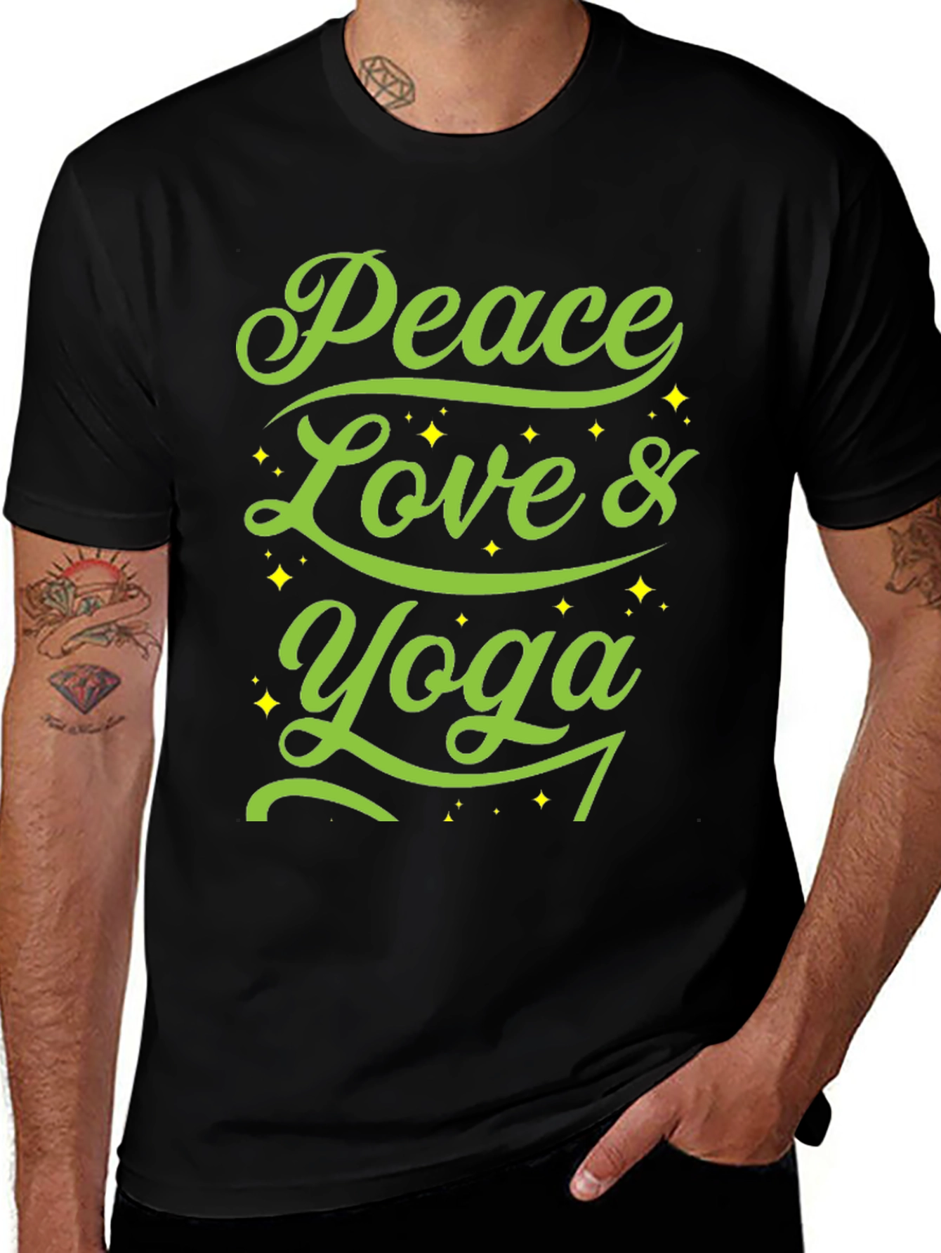 Peace Love Yoga Graphic T-Shirt - Black