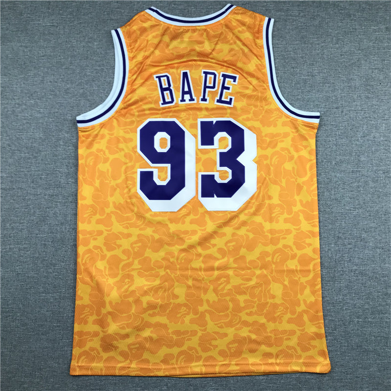 Men's Los Angeles Lakers Bape #93 Yellow 1996-97 Hardwood Classics Swingman Jerseys