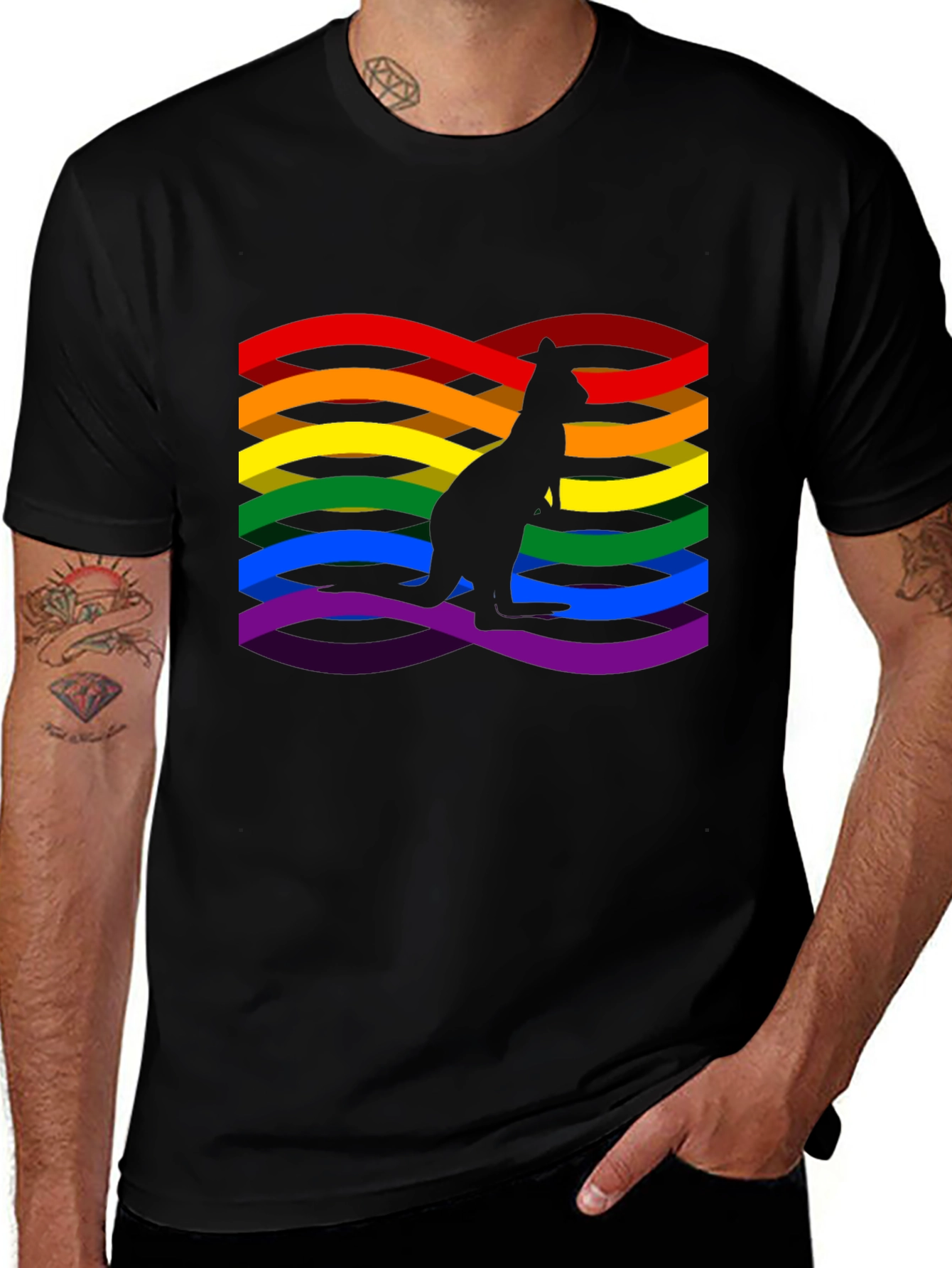 Rainbow LGBTQ+ Kangaroo Graphic Black T-Shirt