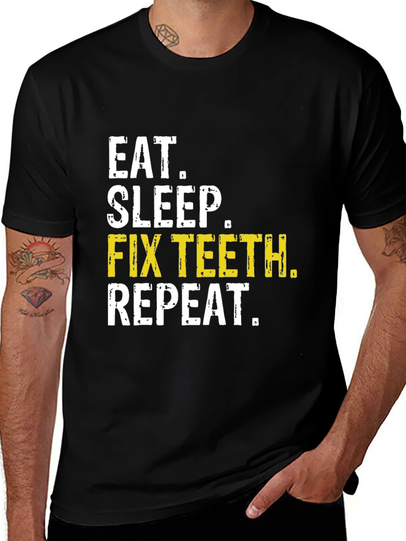 Eat Sleep Fix Teeth Repeat Black T-Shirt
