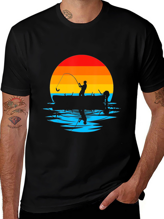 Fisherman Sunset Graphic Tee - Black