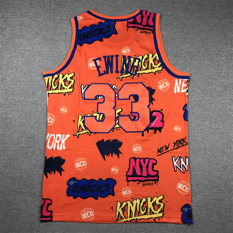 Men's New York Knicks Patrick Ewing #33 Orange Swingman Graffiti Edition Jerseys