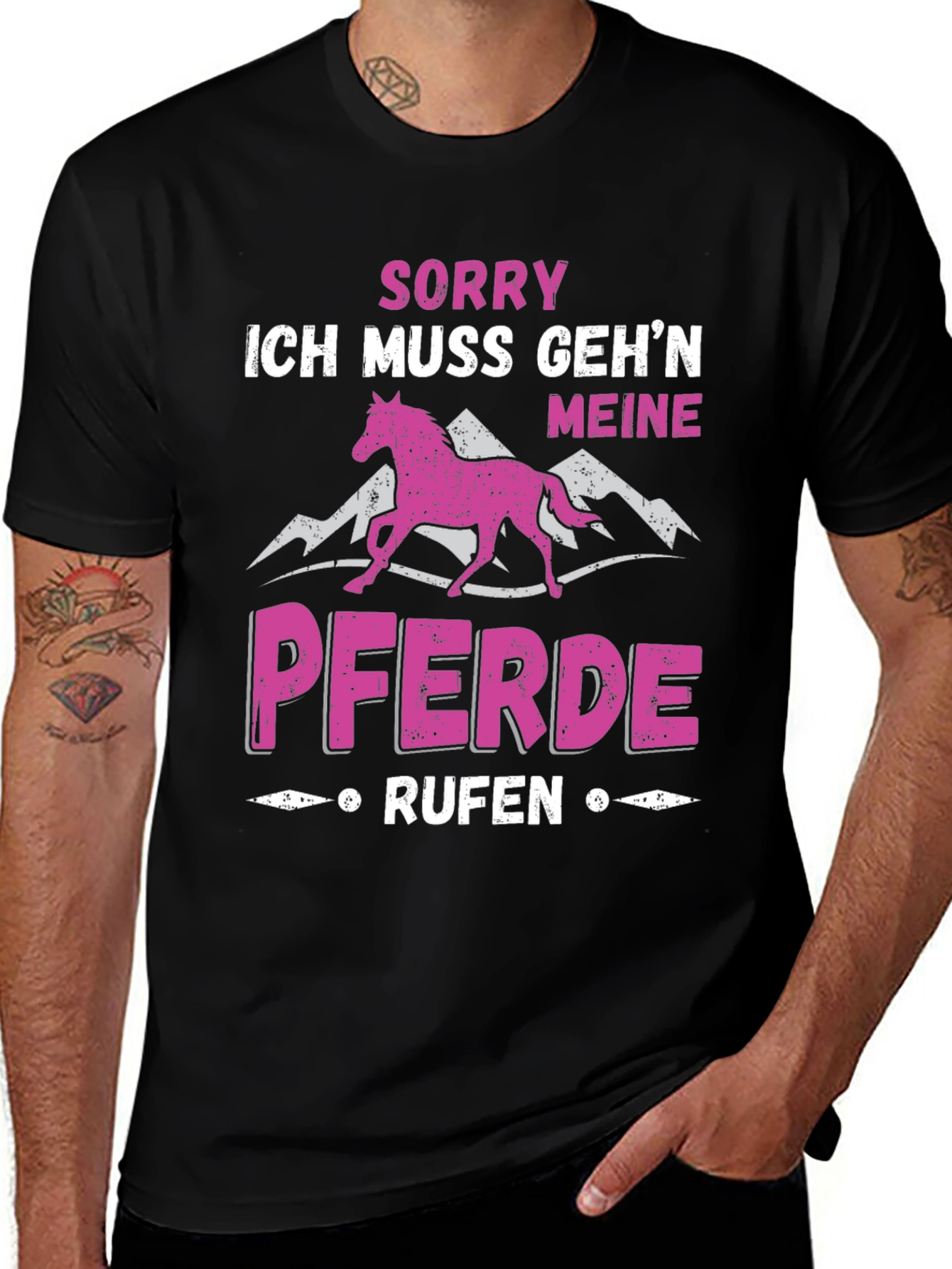 Sorry Meine Pferde Rufen Black T-Shirt