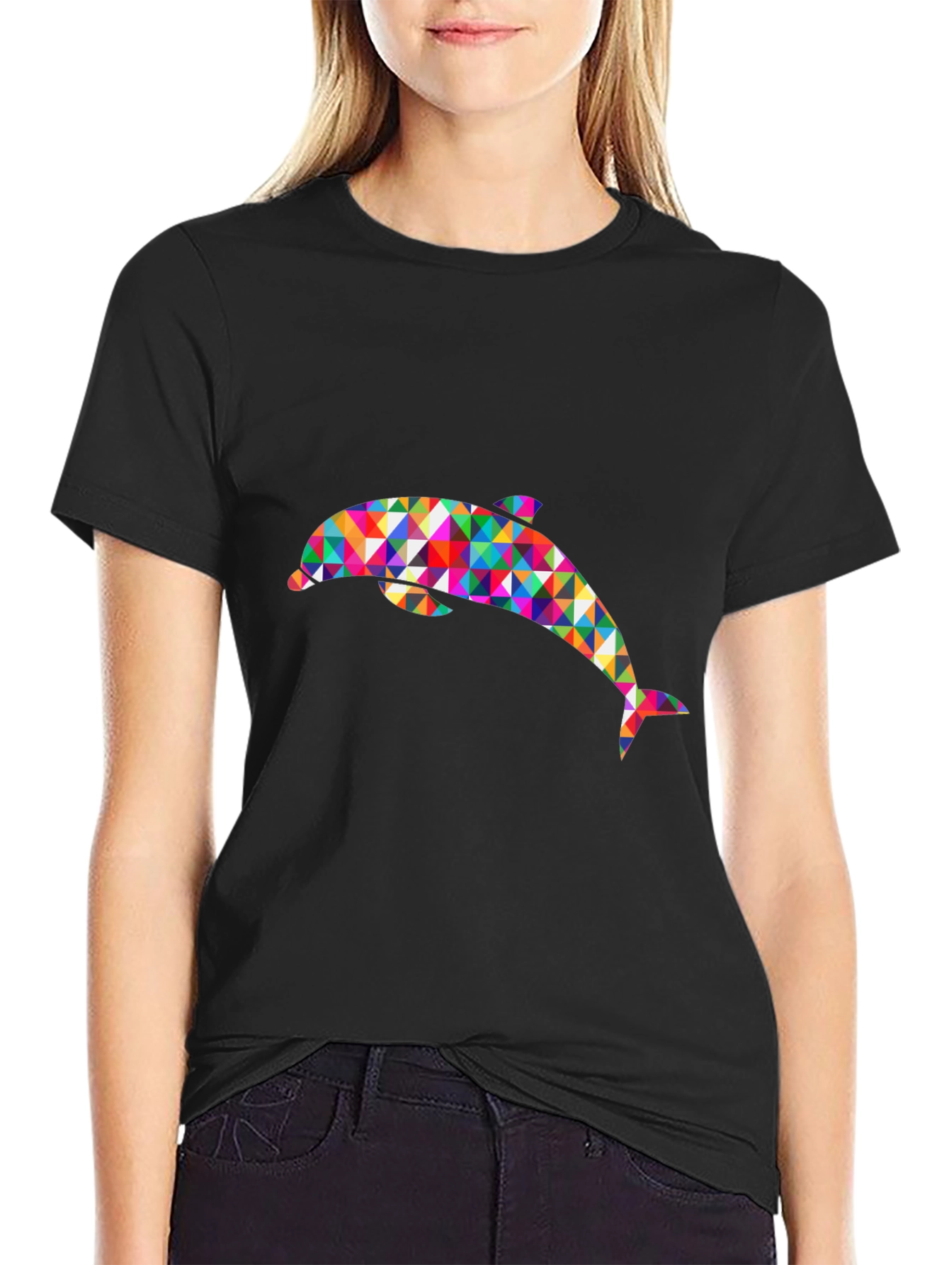 Geometric Dolphin T-Shirt - Black