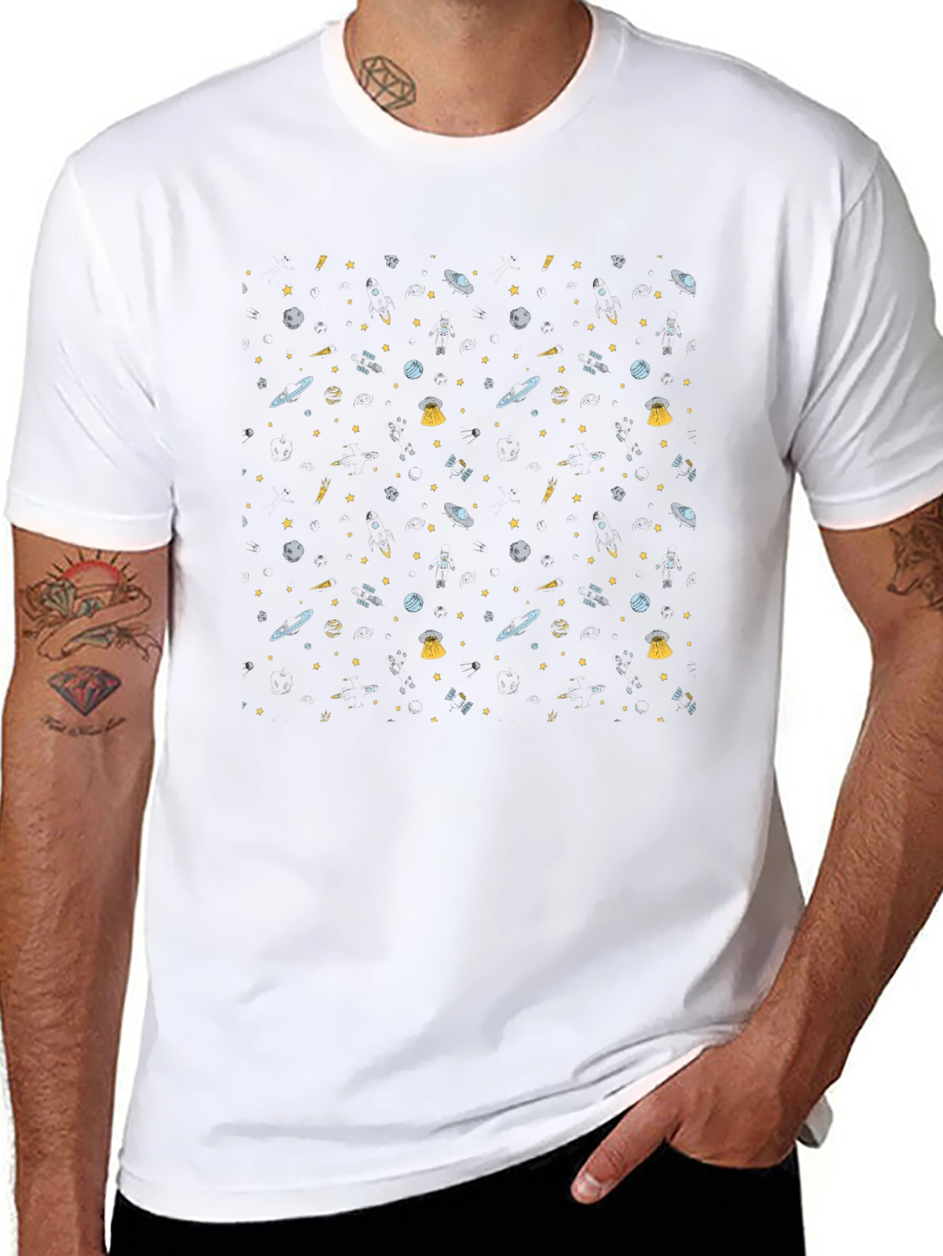 Galaxy Print Black T-Shirt - Cosmic Style