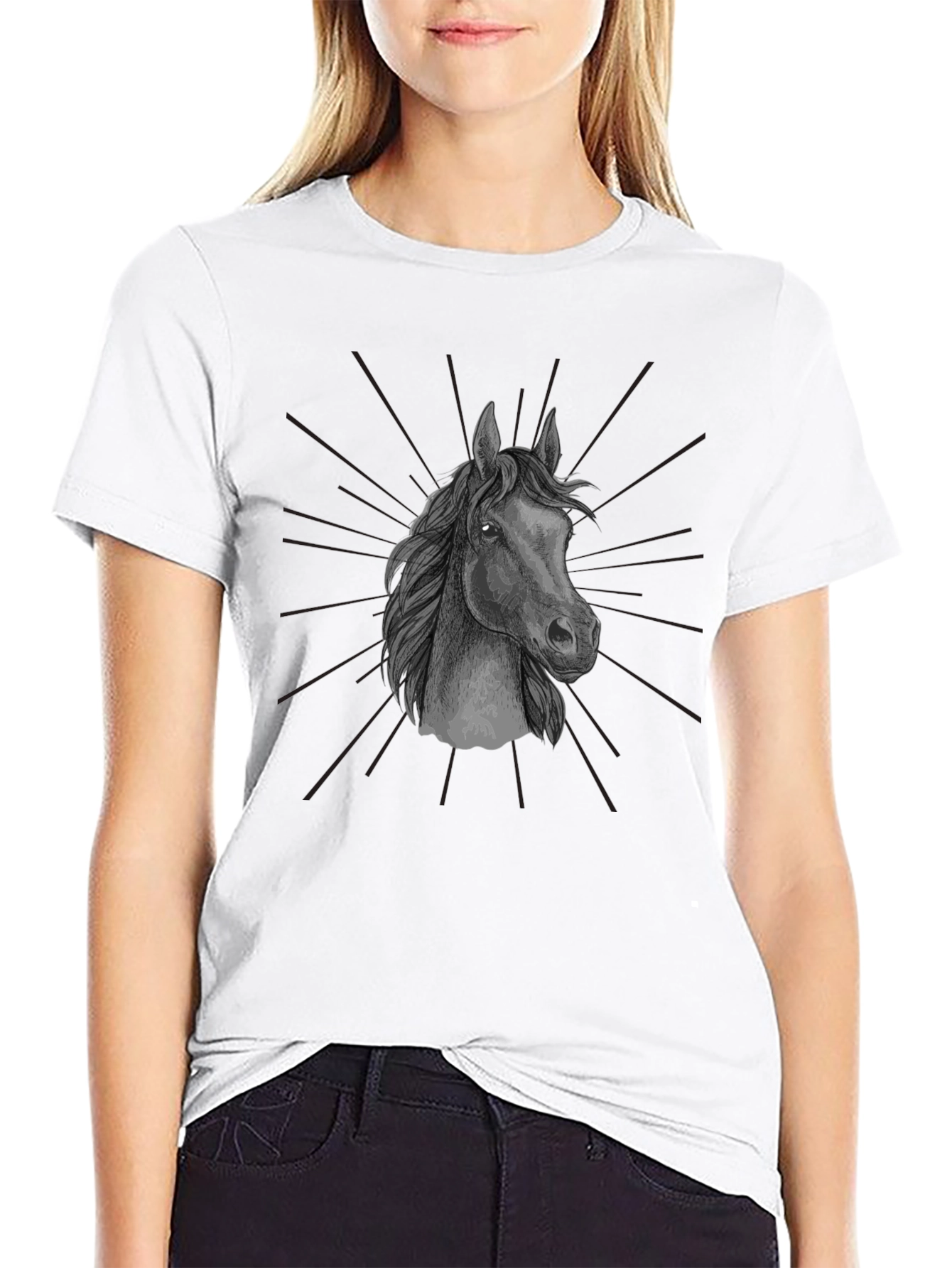 Horse Graphic Tee - Black Animal Print T-Shirt