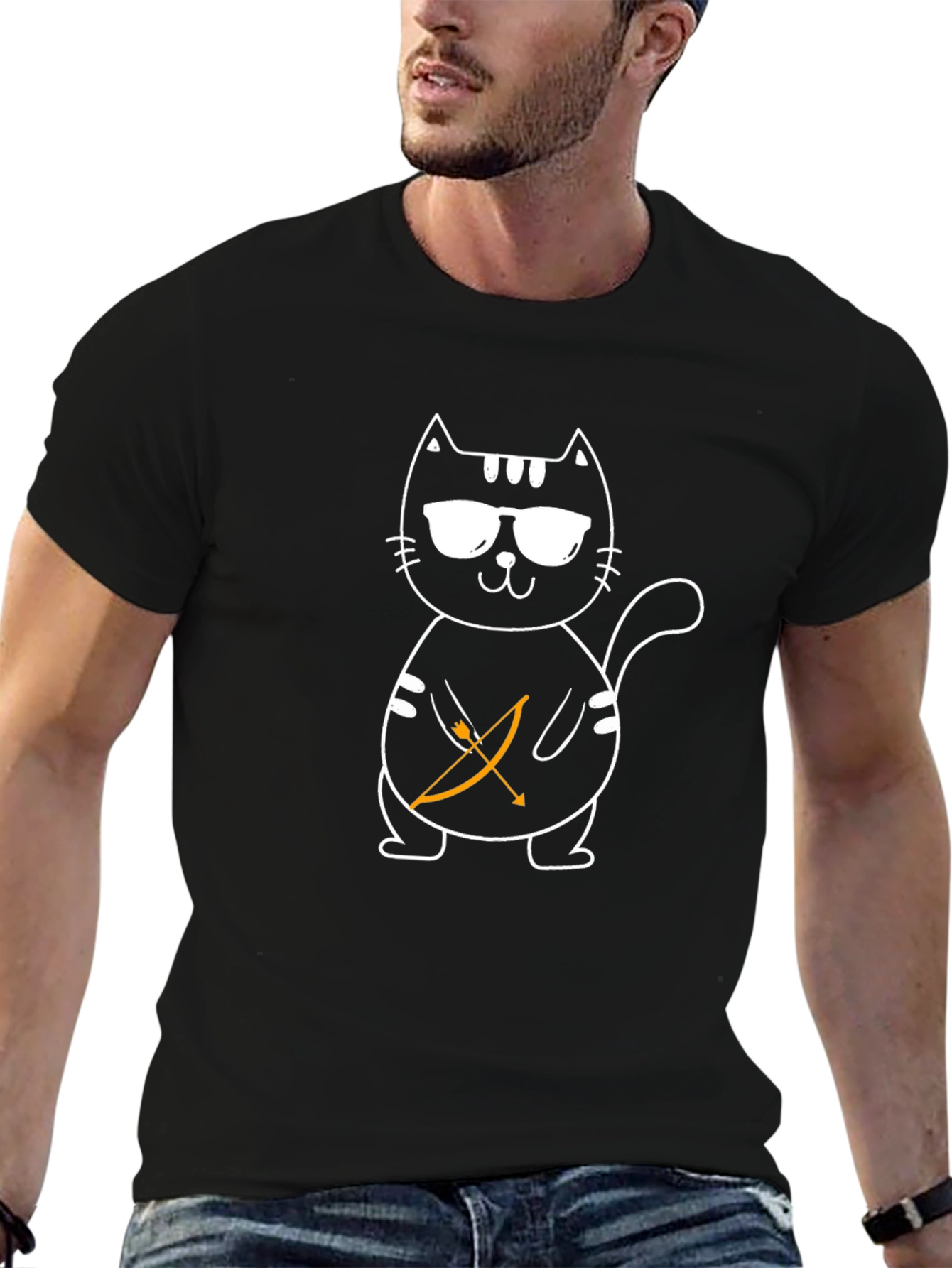 Cool Cat Archer T-Shirt - Black Cotton Tee