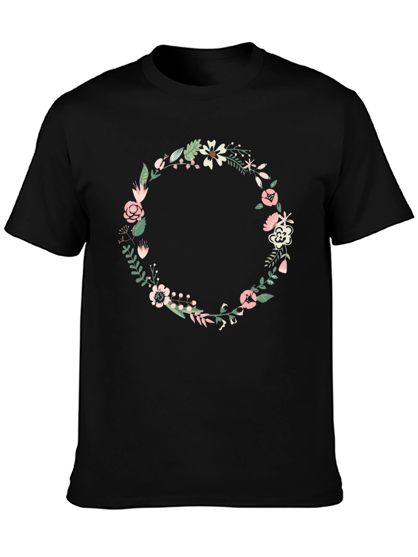 Floral Wreath Graphic Black Tee