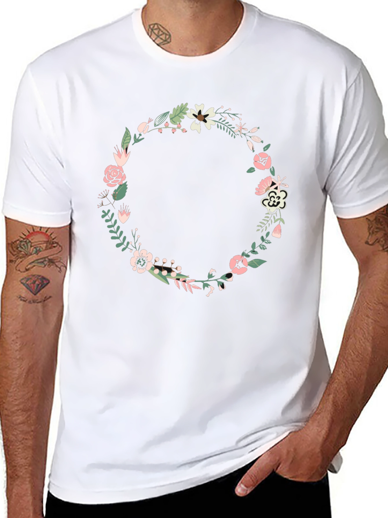 Floral Wreath Graphic Black Tee