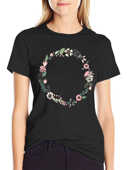 Floral Wreath Graphic Black Tee