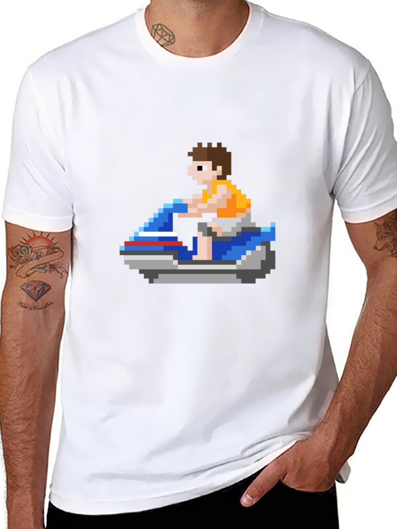 Pixel Jet Ski T-Shirt: Retro Gaming Style