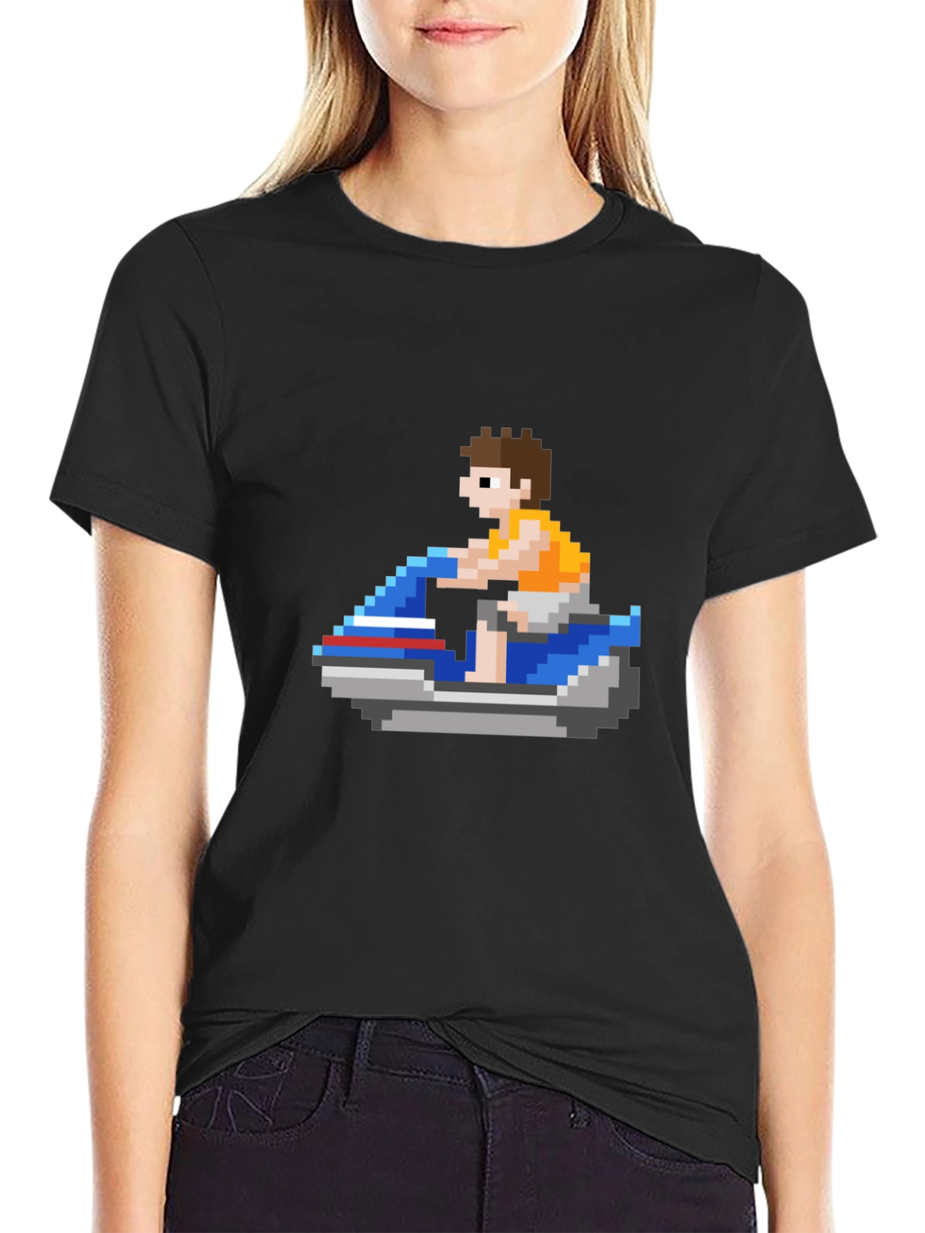 Pixel Jet Ski T-Shirt: Retro Gaming Style