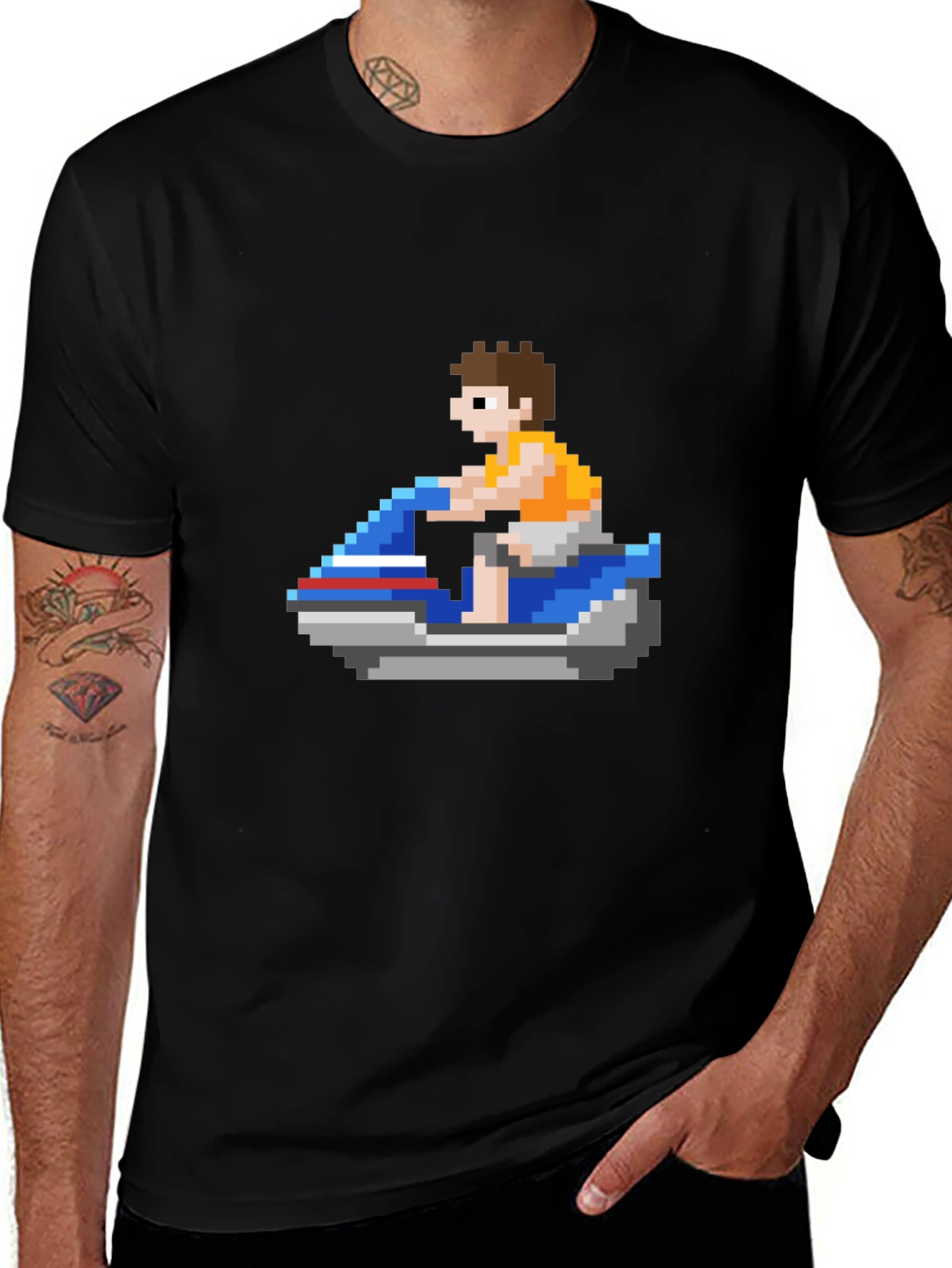 Pixel Jet Ski T-Shirt: Retro Gaming Style