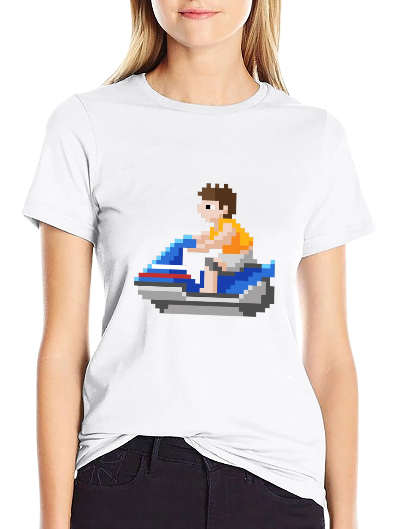 Pixel Jet Ski T-Shirt: Retro Gaming Style