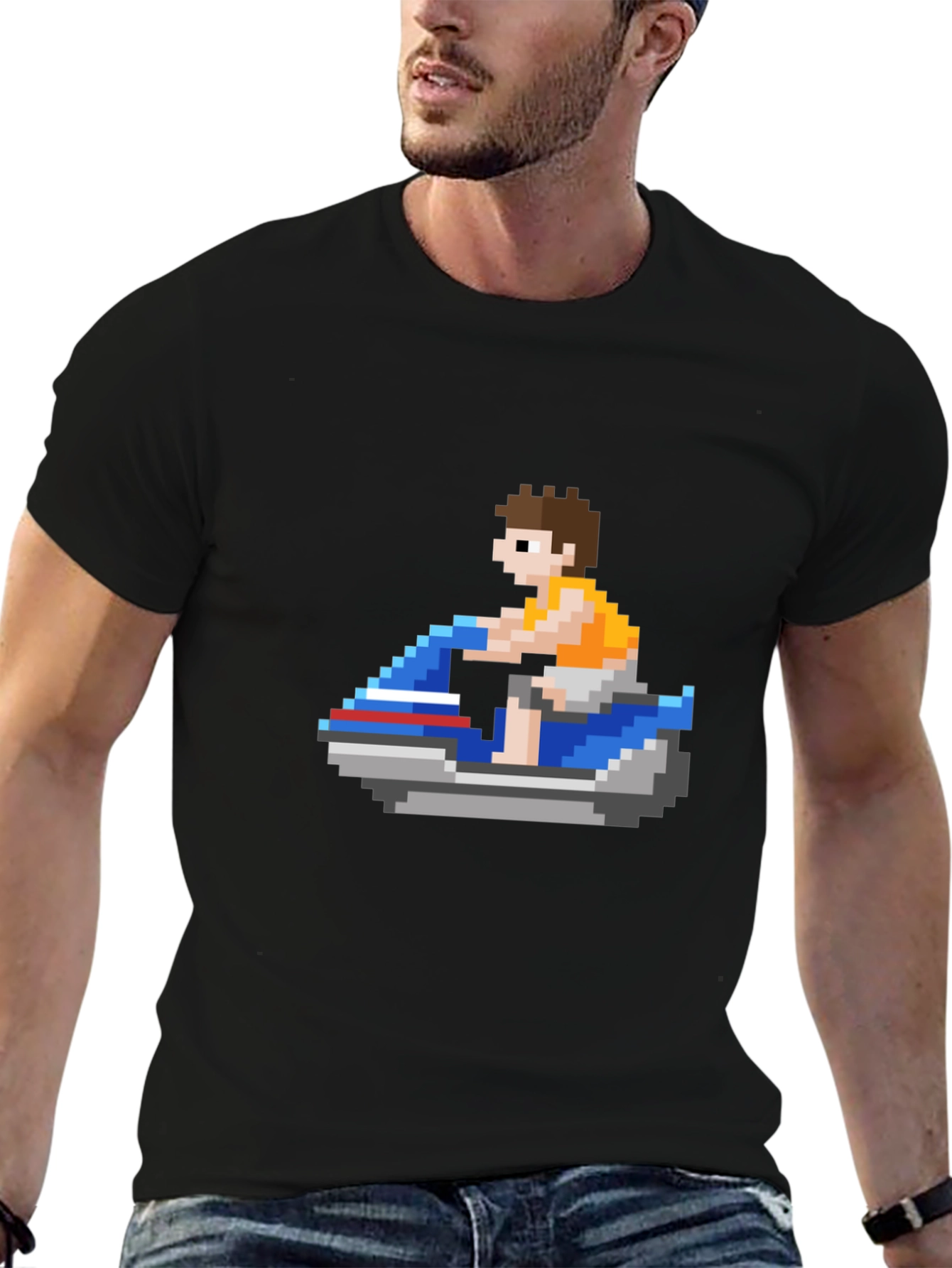 Pixel Jet Ski T-Shirt: Retro Gaming Style