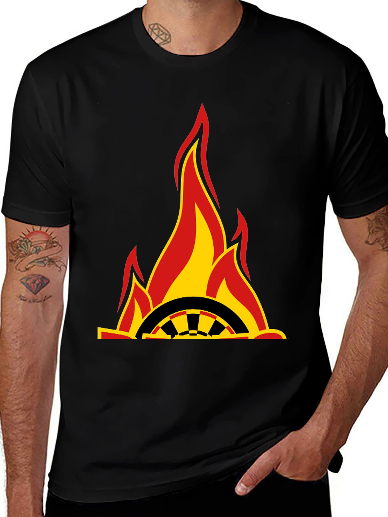 Flaming Wheel Graphic Black T-Shirt