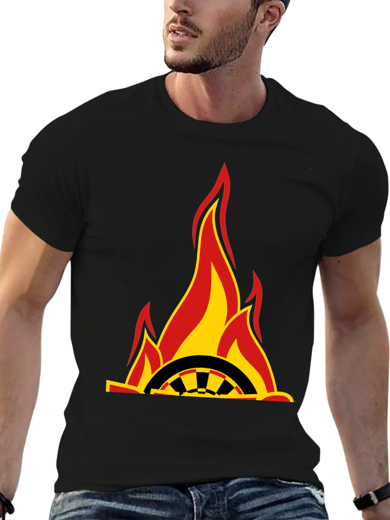 Flaming Wheel Graphic Black T-Shirt