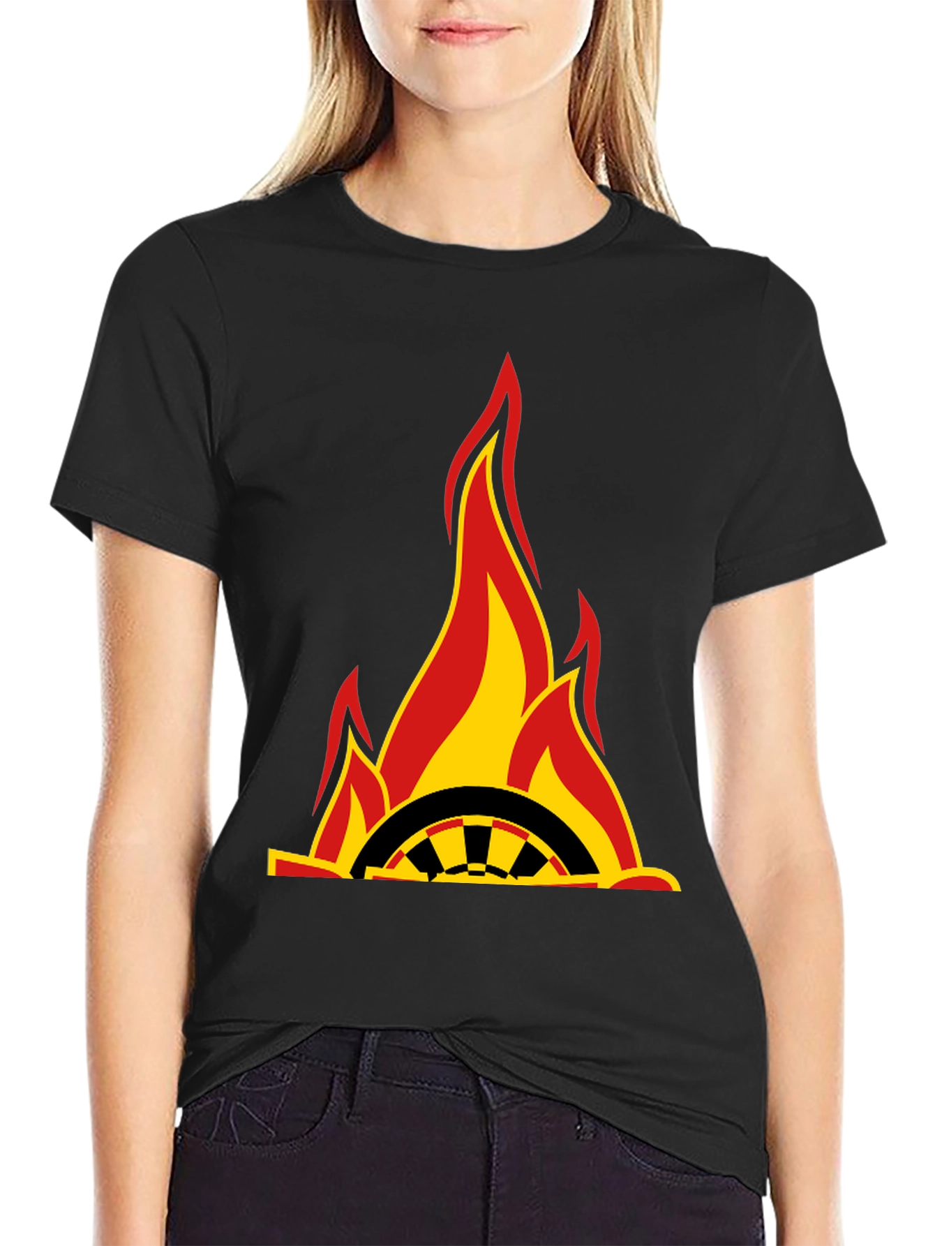 Flaming Wheel Graphic Black T-Shirt