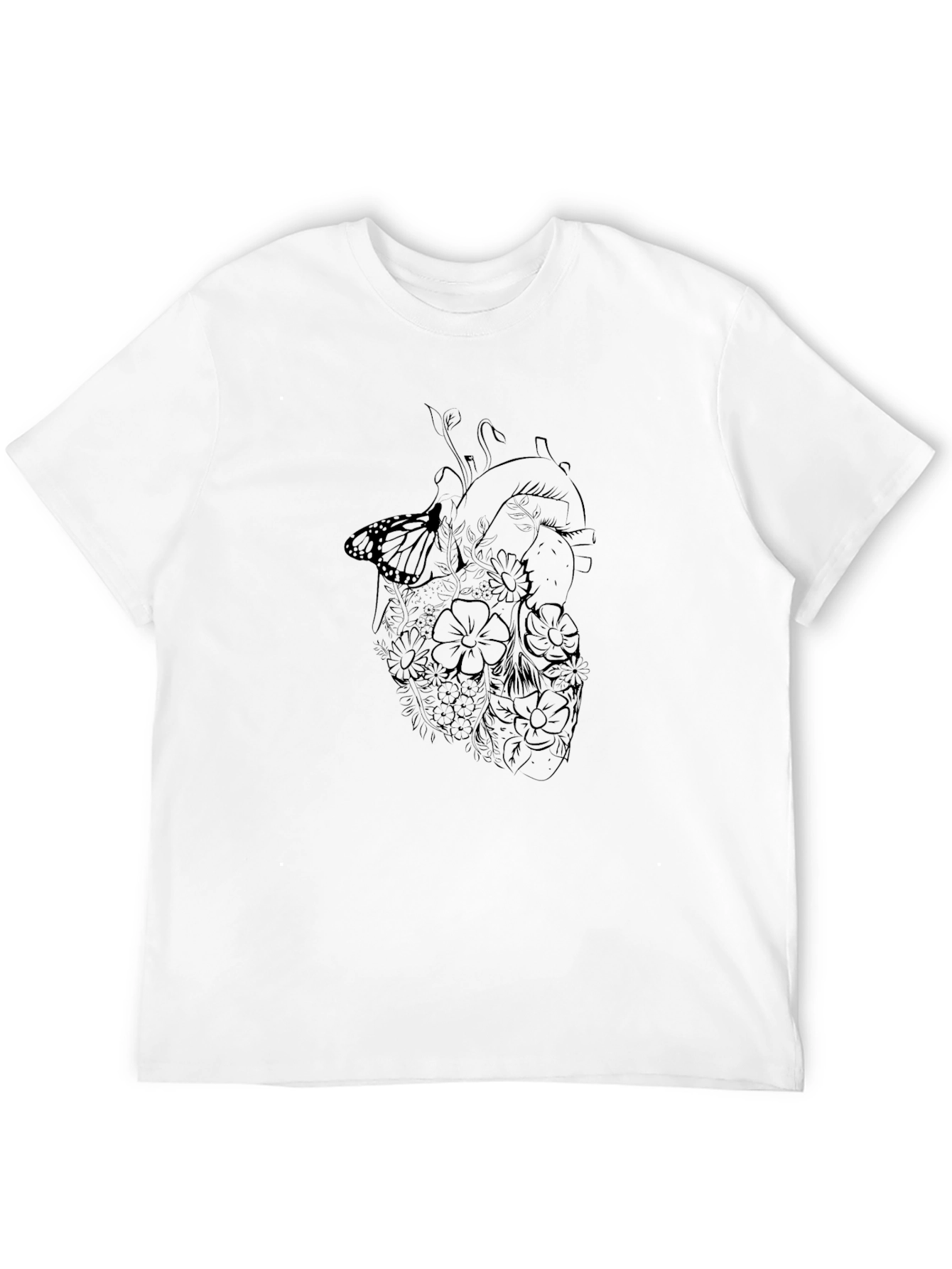 Anatomical Heart & Butterfly Graphic Black T-Shirt